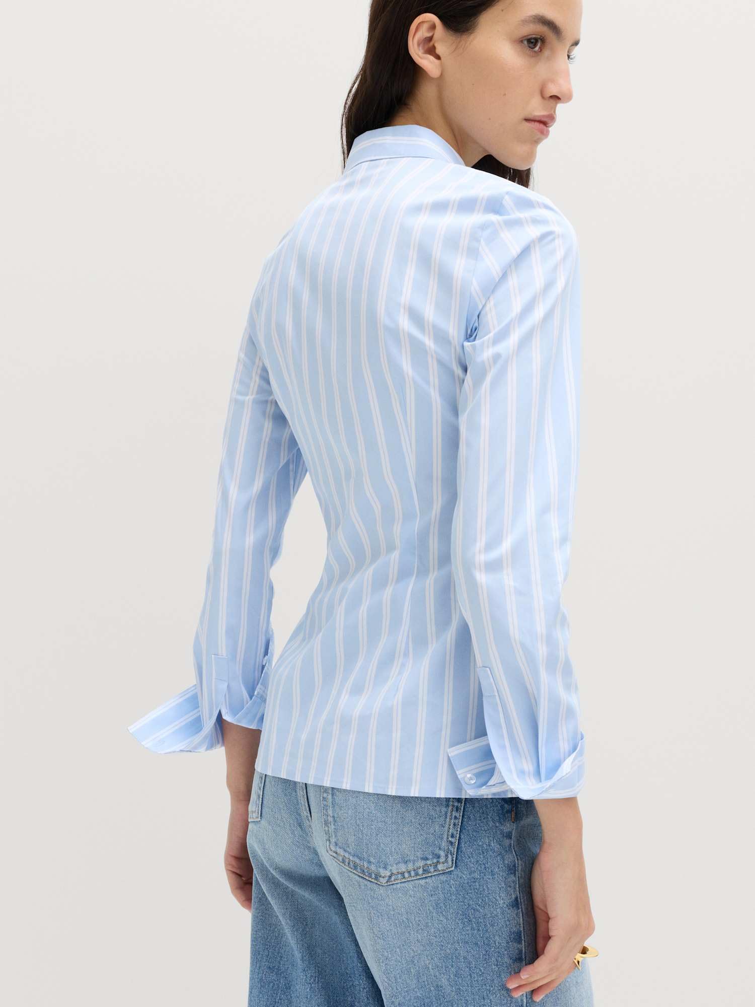 Marks & Spencer Donna Ricco di Cotone a Righe con Colletto Aderente Camicia – con Stretch – Concealed Placket