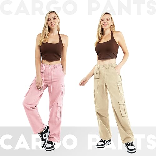 Miniatura 5 de Znyeth Pantalones cargo de algodón para mujer, pierna ancha, casual, senderismo, militar, combate, trabajo, con 8 bolsillos