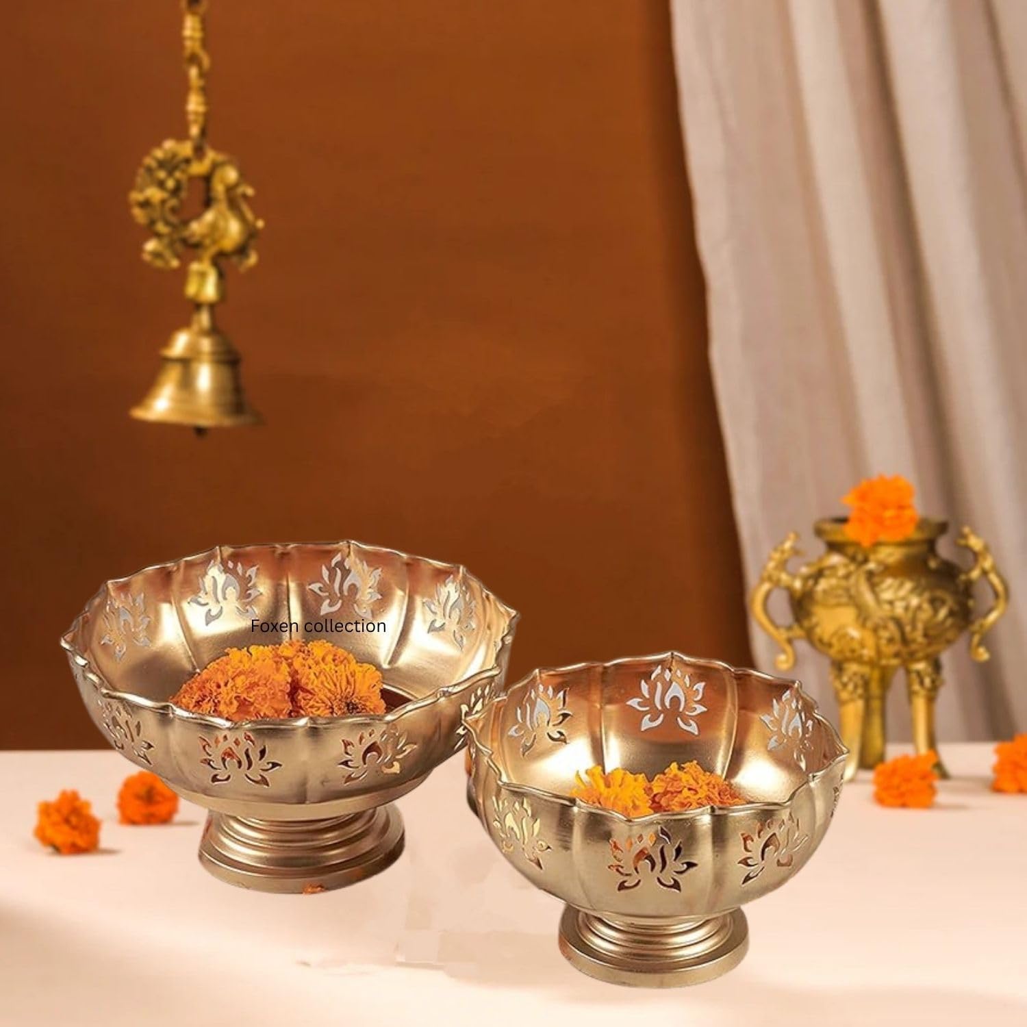 Decorative Urli Bowl for Home Decor with Stands for Floating Flowers and Tealight Candles (Gold) - Diwali Decoration Items for Home Decor Living Room Table Pooja Room Office