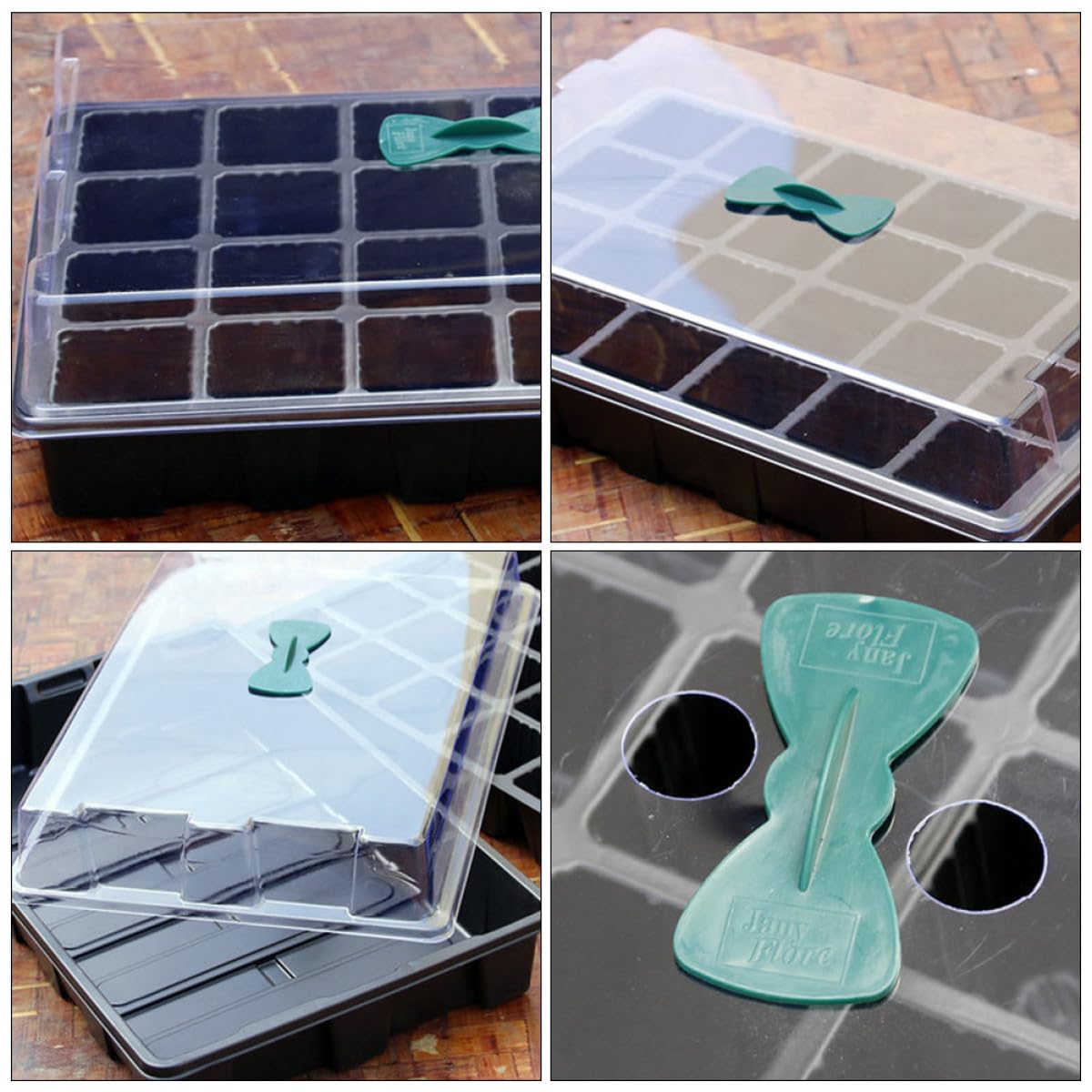SHINEOFI Lot de 3 Sets de Sets de Plateaux de Germination en PVC Noir Couvercle Transparent, 24 Alvéoles pour Semis, Maintien de Chaleur et Humidité, pour Graines et Plantes