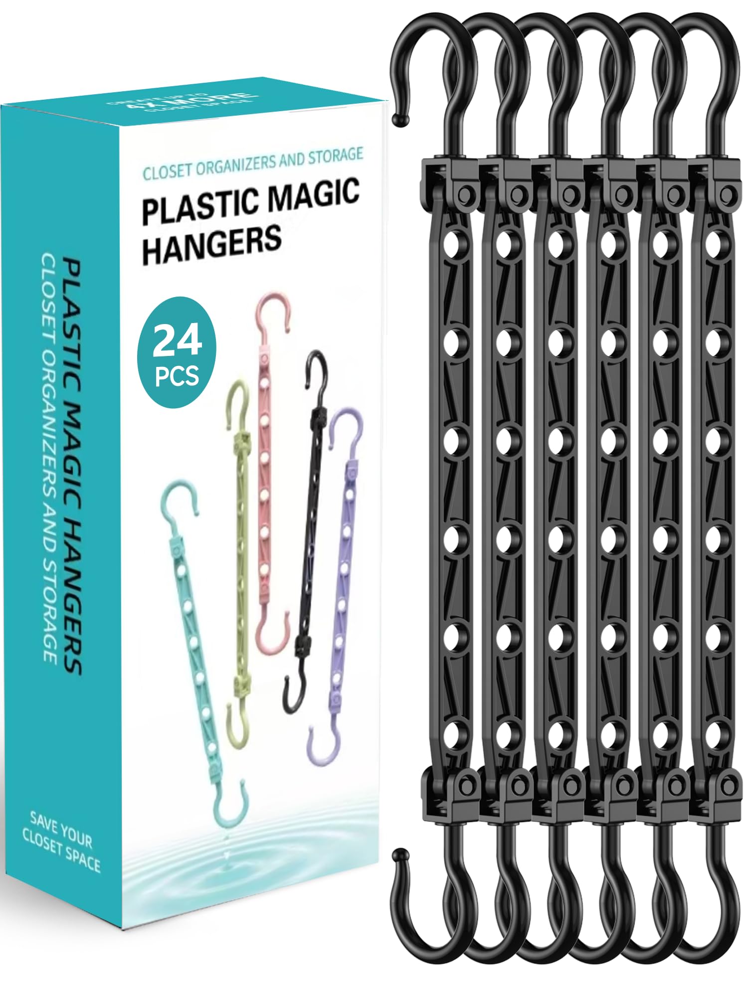 Space Saving Hangers for 144 Clothes, Reinforced Collapsible Hangers with 360° Swivel Hook, Hanger Hooks Space Saver for Closet Organizers and Storage, Dorm Room Essentials, Fully Assembled, Black