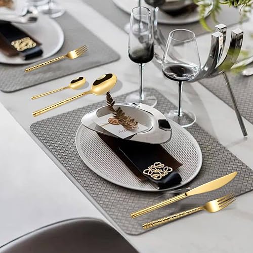 Miniatura 2 de Juego de cubiertos martillados dorados de 60 piezas para 12,304 cuchillos de acero inoxidable grueso, juego de tenedor y cuchara, apto para