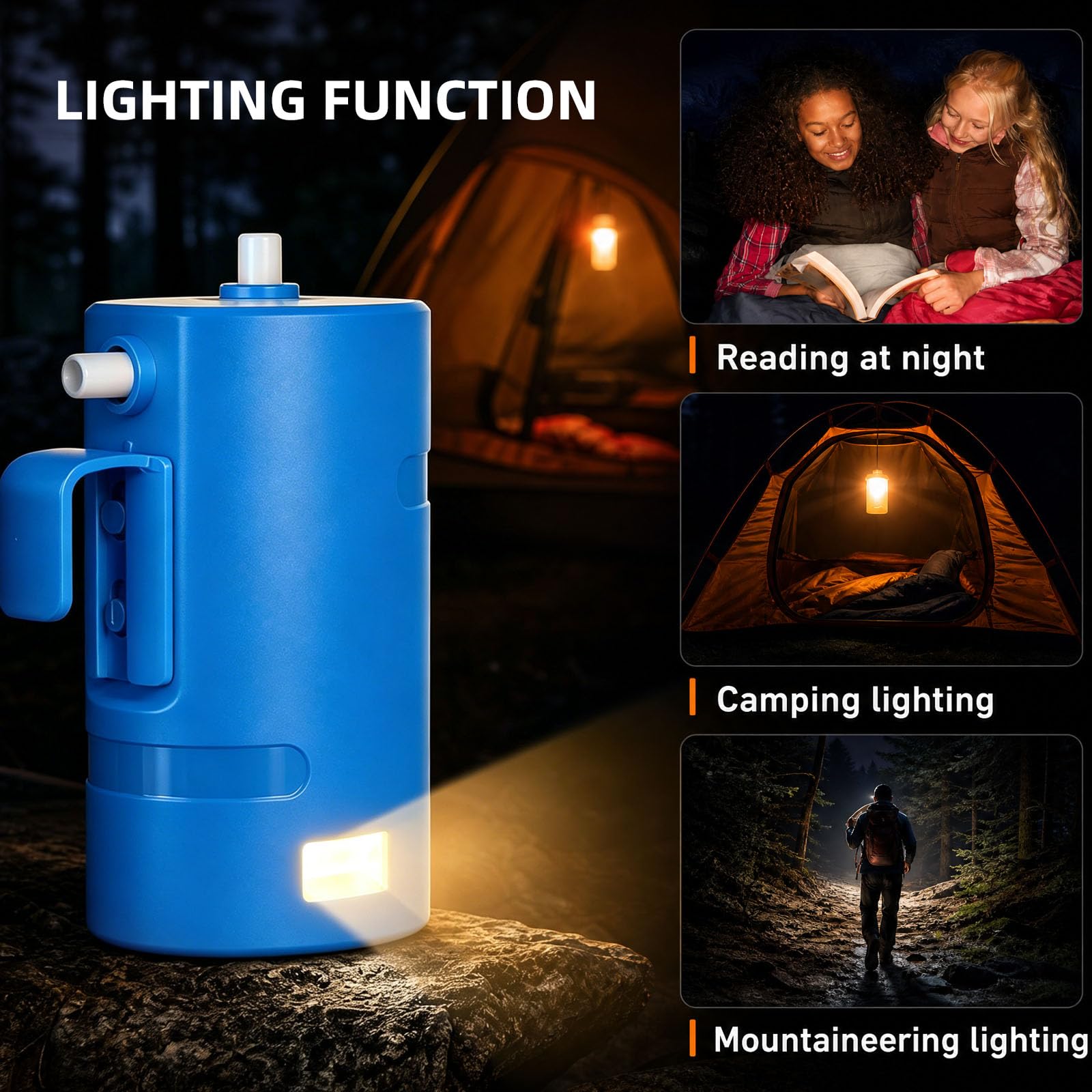 Douche de camping portable, 4400 mAh intégrée, rechargeable par USB, batterie étanche IPX7, pompe de douche + seau pliable pour camping, randonnée, voyage, plage, animaux de compagnie, plein