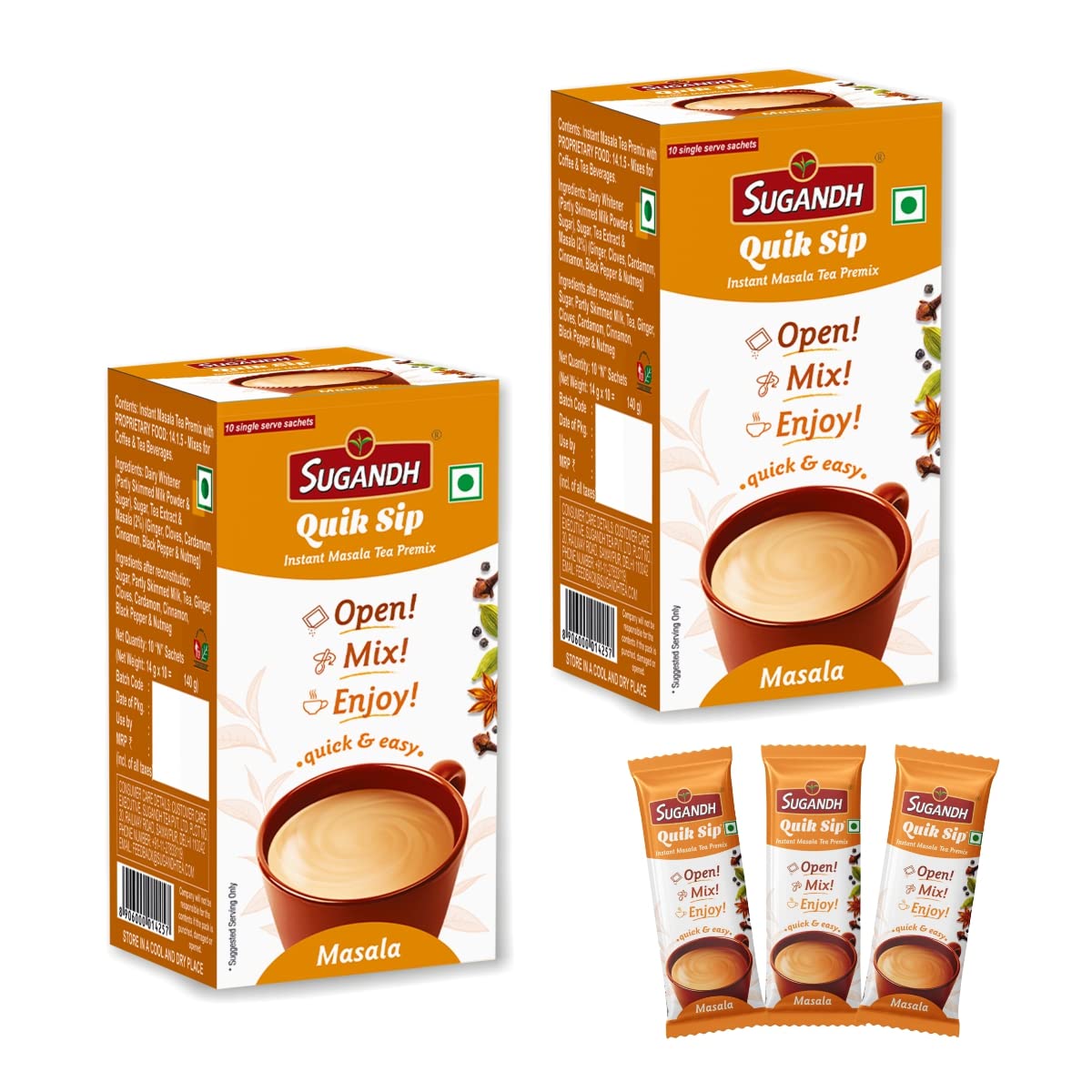 Sugandh Quik Sip Instant Masala Chai Premix (Pack of 2) - Single Serve Sachets - 2 Boxes of 10 Sachets each (B0C4PTL3HN) Amazon Price History, Amazon Price Tracker