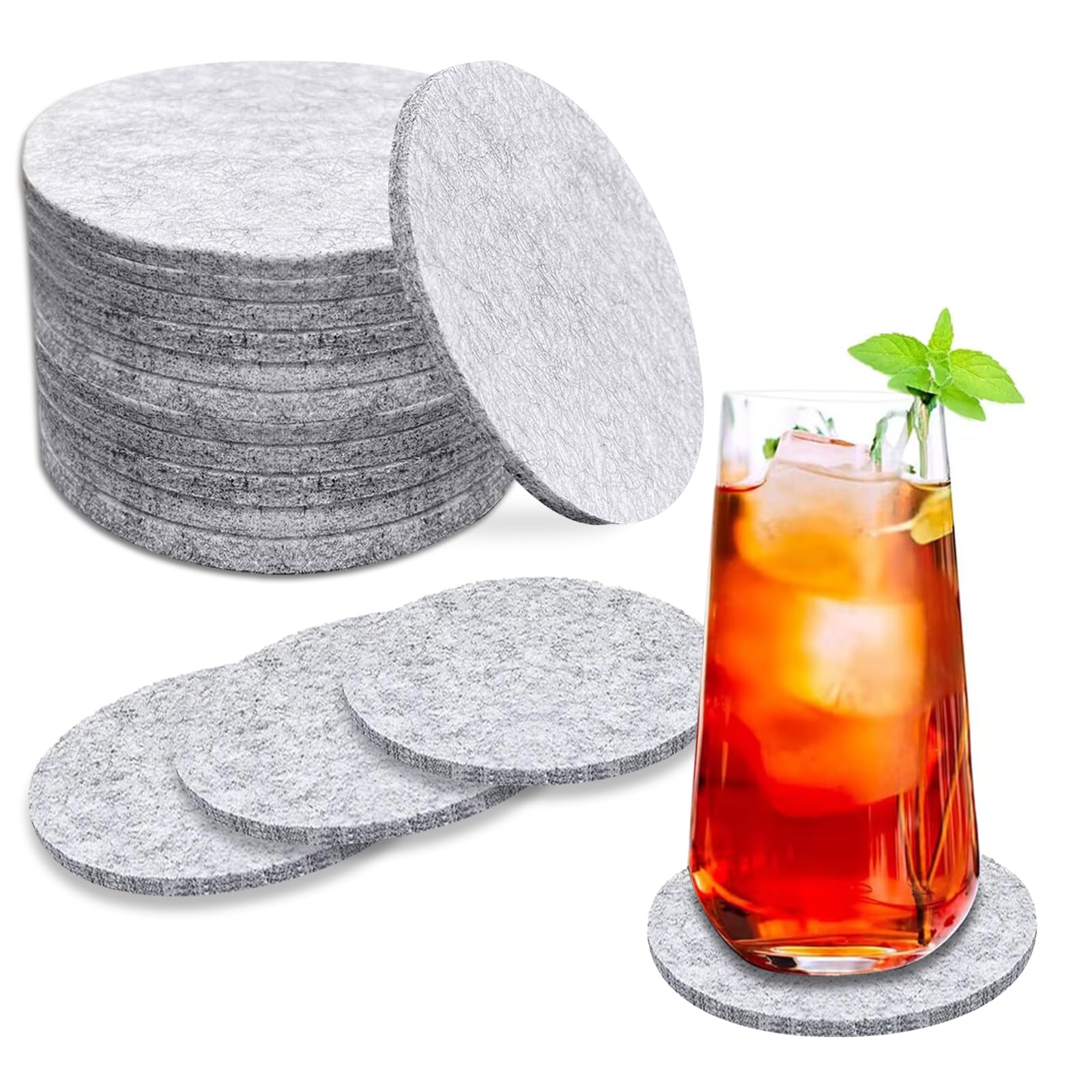 Molain Sottobicchieri rotondi in feltro, 6 pezzi, antiscivolo, in 3 misure, lavabili per tazze, bicchieri da bar e decorazioni da tavolo (grigio