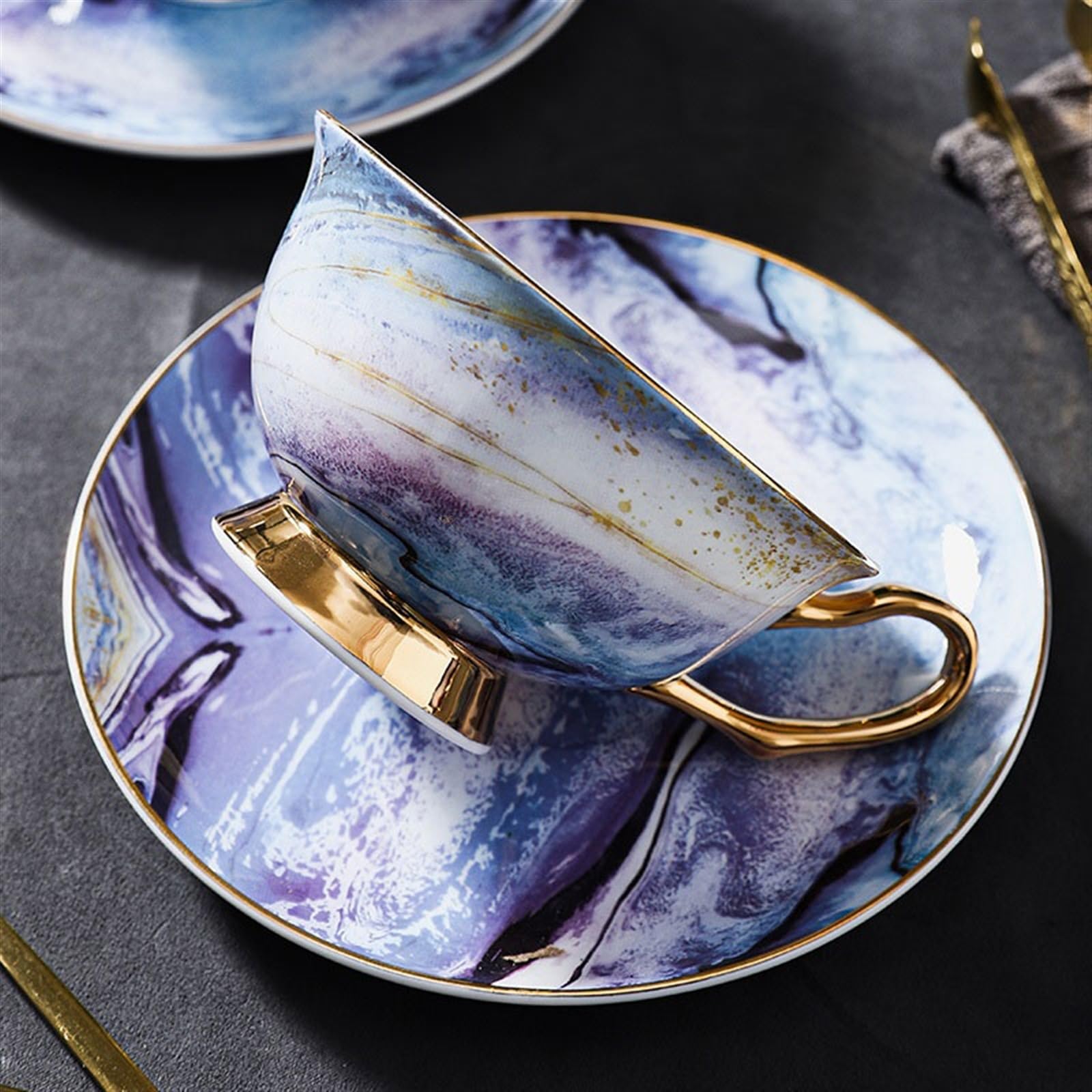 Tasse Tasses Tasses à thé européennes de l'après-midi, ensemble tasses café for la maison, noir en porcelaine chinoise 220ml