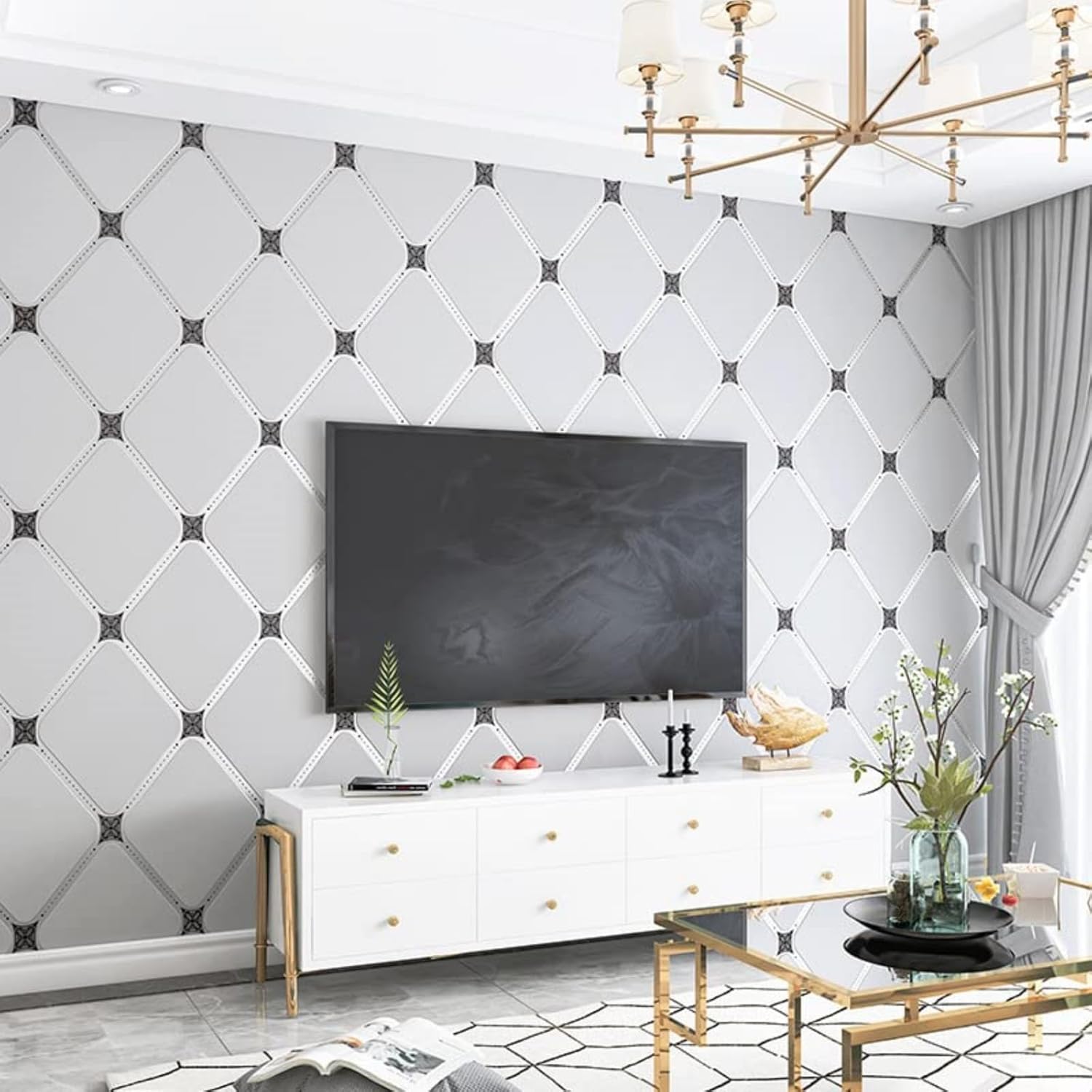 High-Grade Deerskin Velvet 3D Wallpaper Nordic Geometric Lines Modern Minimalist Vertical Stripes Living Room TV Background Non-Woven Wallpaper (Silver Gray 98502)