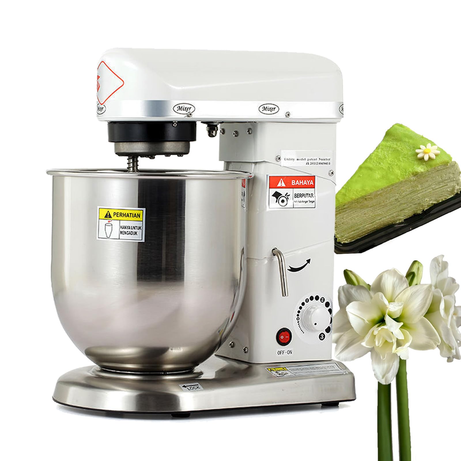 Impastatrice Commerciale Multifunzione,Planetaria per Pasticceria 500W,con Ciotola in Acciaio Inossidabile, Gancio Impastatore,Frusta a Filo e Frusta a Foglia,per Panificio,Pizzeria e Ristorante 10L