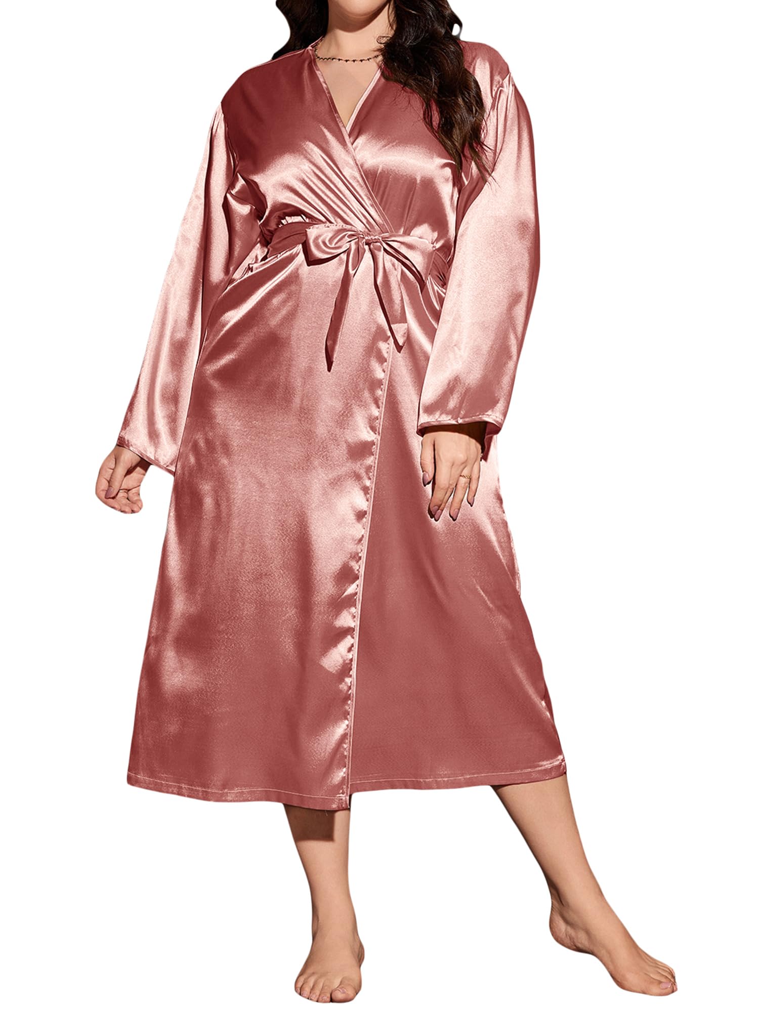 GXNRHG Albornoces Largos y Suaves para Mujer, Batas de Kimono de Manga Larga de Color sólido, Ropa de Dormir có con Cuello en V para Mujer