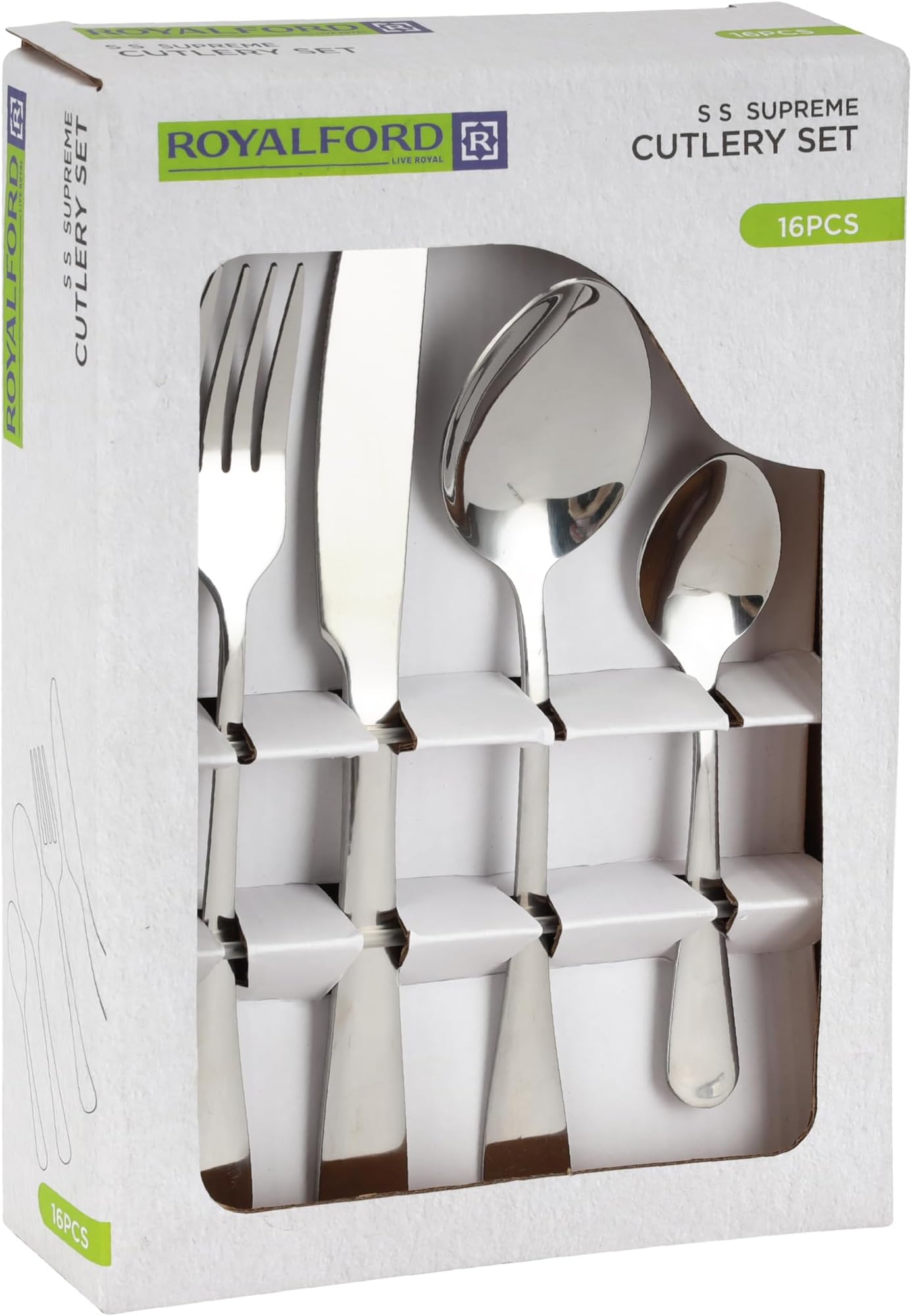 Royalford16 Pieces Supreme Cutlery Set RF12444 Stainless Steel Basic Flatware Cutlery Silverware for Party/Office/Camping Knife Fork Spoon Utensils Set Service for 4 Mirror Polish Dishwasher Safe