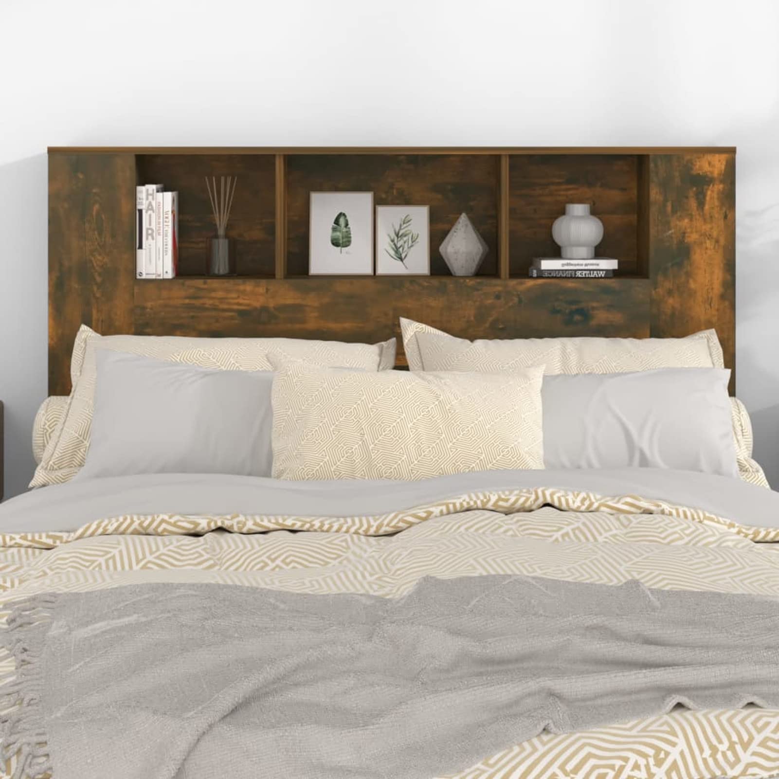 Mueble cabecero, Cabezal De Cama, Cabecera para Cama, Cabezales Dormitorios Modernos, Roble Ahumado 140x18,5x104,5 cm