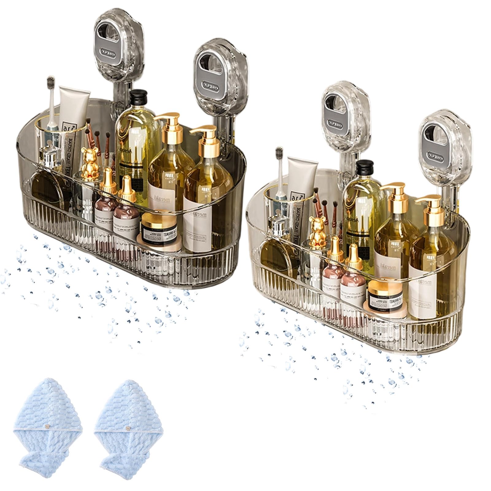 Fjaldjfu 2Pcs No-Drill Bathroom Suction Storage Box – Large Capacity & Strong Load-Bearing, Corrugated Suction Cup Shower Caddy Hanging Shower Shelf With Drain Hole, Removable Heavy Duty Shower Organizer (2Pcs)