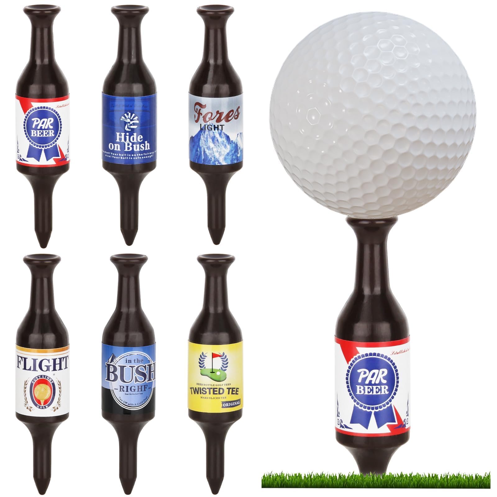 NALACAL 6/12 Pack Plastic Golf Tee Accessories, Durable and Recyclable Golf Tees Beer Bottle Handmade, Funny Golf Gifts for Valentine's Day, for Men, Father, Golfers, 3.54" Tall, Variety