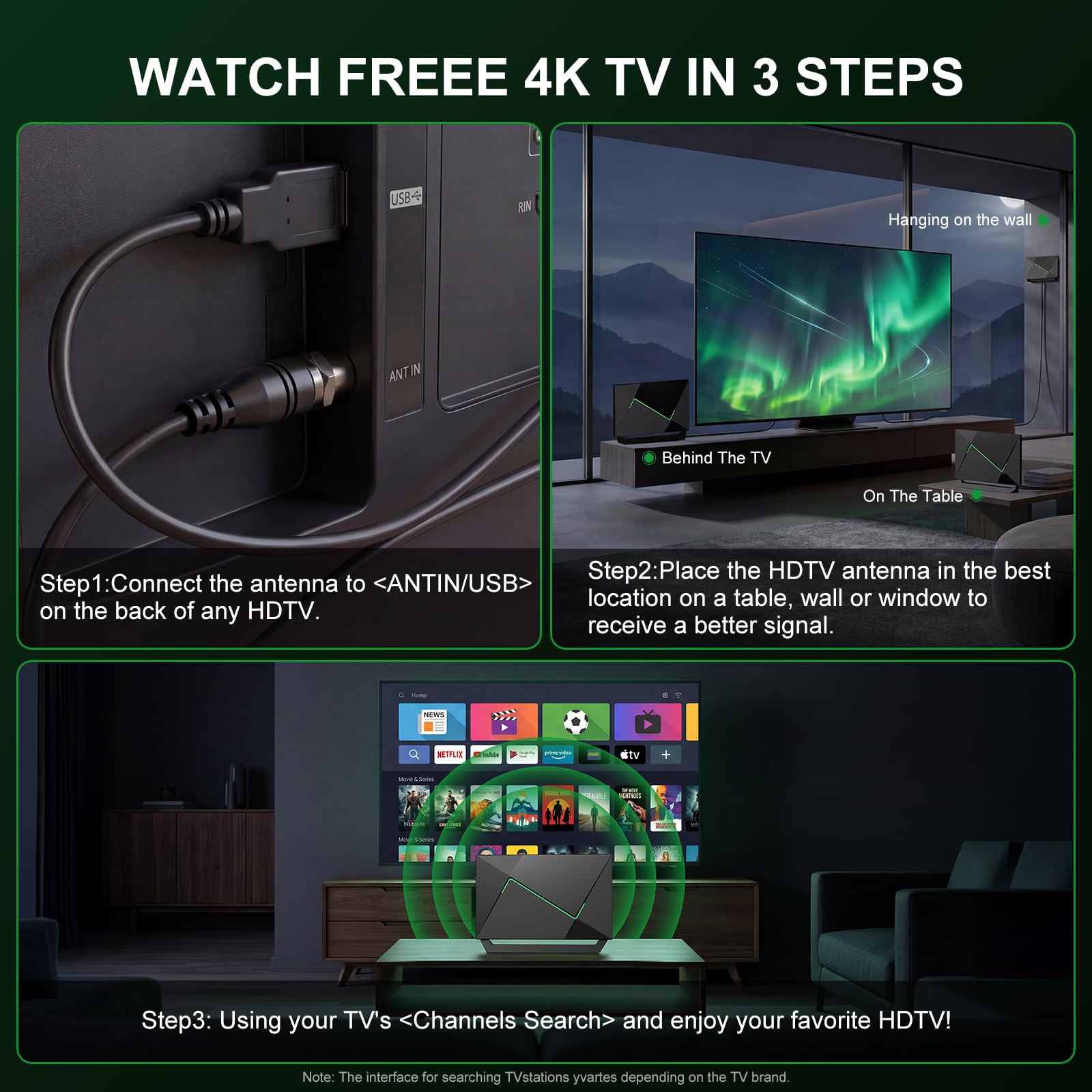 Antenne TV 2025 pour Smart TV intérieure pour chaînes locales Antenne numérique HD Réception longue portée avec amplificateur de signal Prend en charge 4K 1080p HD
