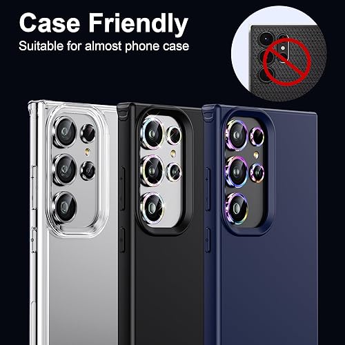 Miniatura 5 de WSKEN Protector de lente de cámara para Samsung Galaxy S24 Ultra, vidrio templado 9H ultra delgado resistente a los arañazos con círculo de aluminio