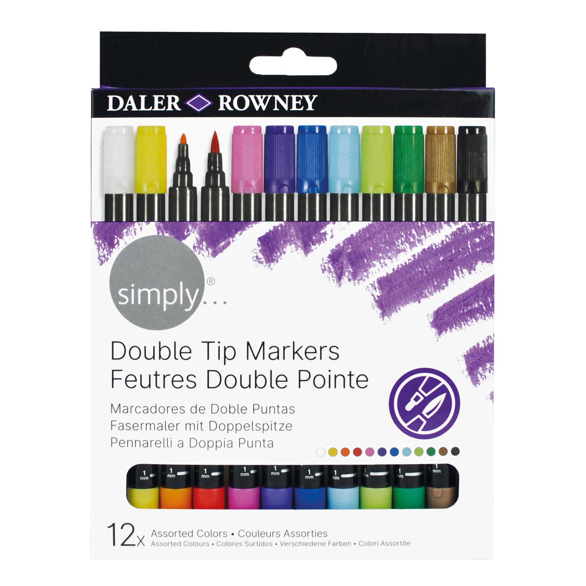 12 Pack Daler Rowney Simply Double Ended 1-5mm Marker Pens Craft Art Colouring
