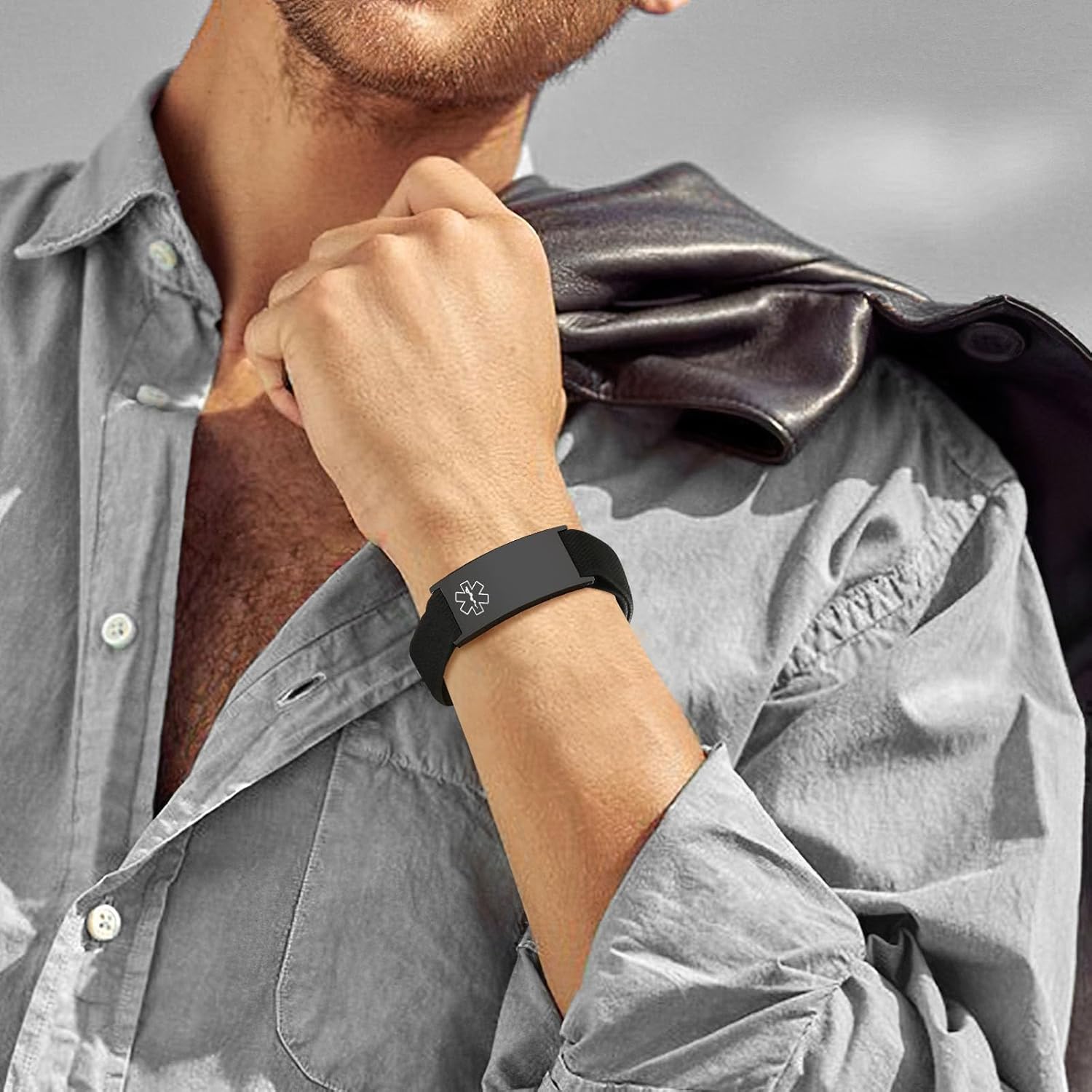 Personalized Medical Alert Bracelet for Men - Customized Elastic Strap Stainless Steel ID Bracelets Engraved Medic Info, Emergency Awareness Medic ID Bracelet for Autism Allergy Diabetic Epilepsy - Image 6