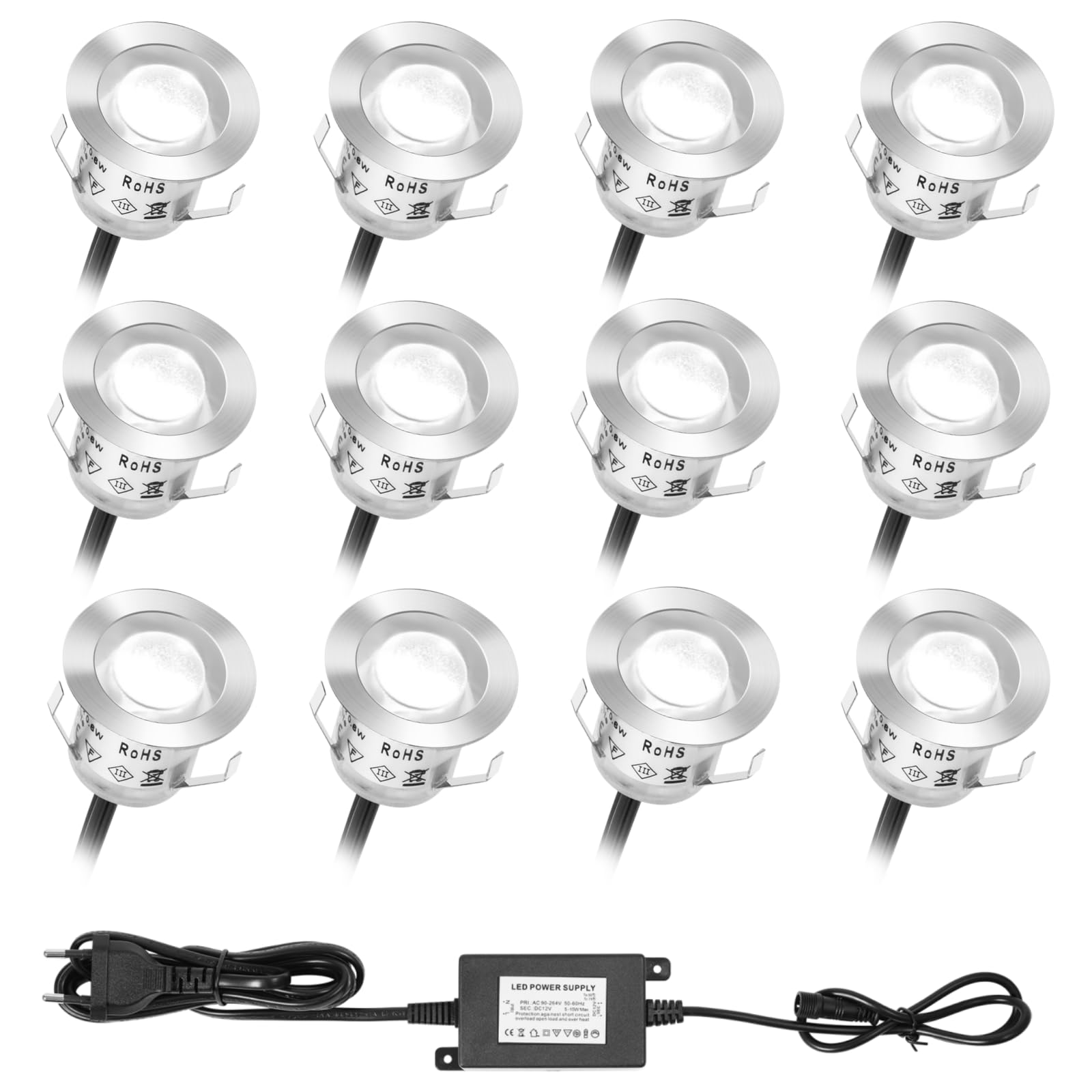Terrassen Einbaustrahler 12V Mini Einbauspots für Garten, Bodeneinbaustrahler IP67-12er Set Ø30mm Neutralweiß- Wasserdicht Terrassenbeleuchtung für Terrasse Garten Gehweg Treppen