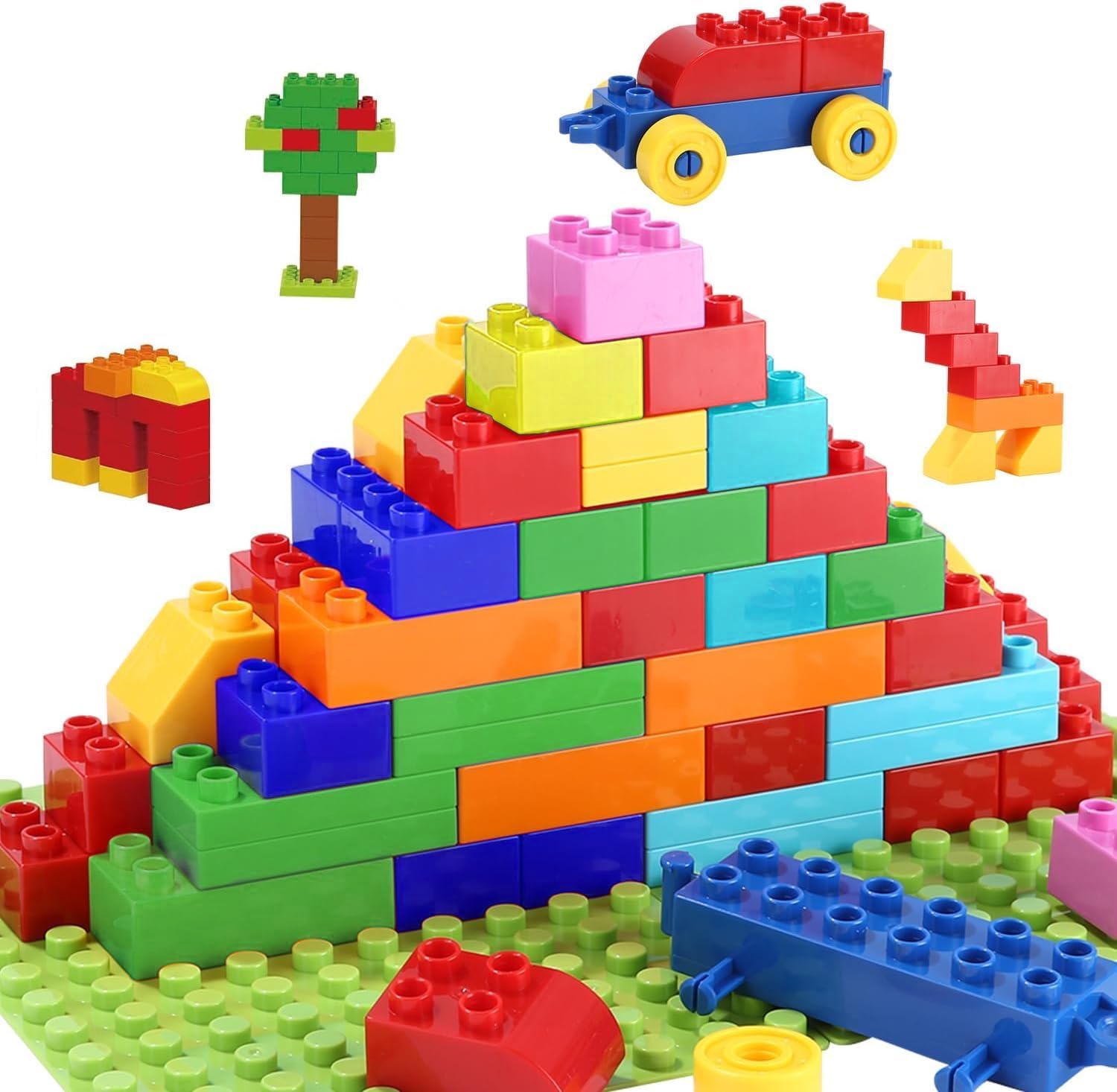 LEAZZLE Grandes Bloques de construcción,Bloques de construcción para niños pequeños a Partir de 2 años con Caja de Piedra,76 Pcs