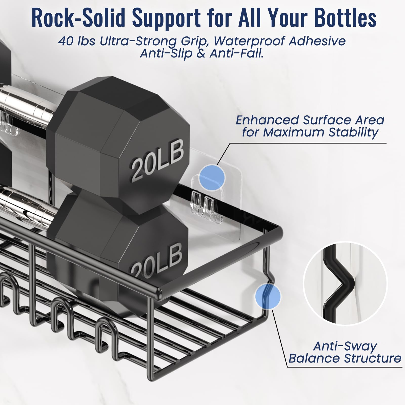 8 Pack Black Shower Caddy M25964
