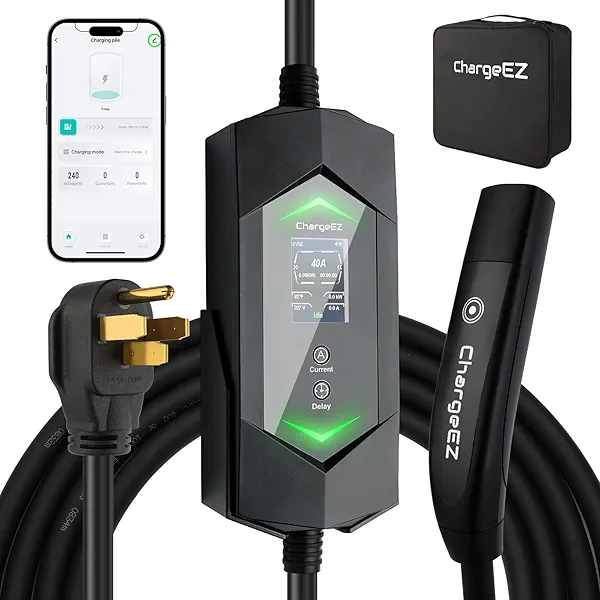 ChargeEZ 40A Portable Tesla Charger - Level 2 EV Charger with Smart App, 25Ft Cable, NEMA 14-50 Plug, Soft Case & Pad, FCC/UL/ETL Certified, 1-Year Warranty, Compatible with Model 3/Y/X/S/Cybertruck