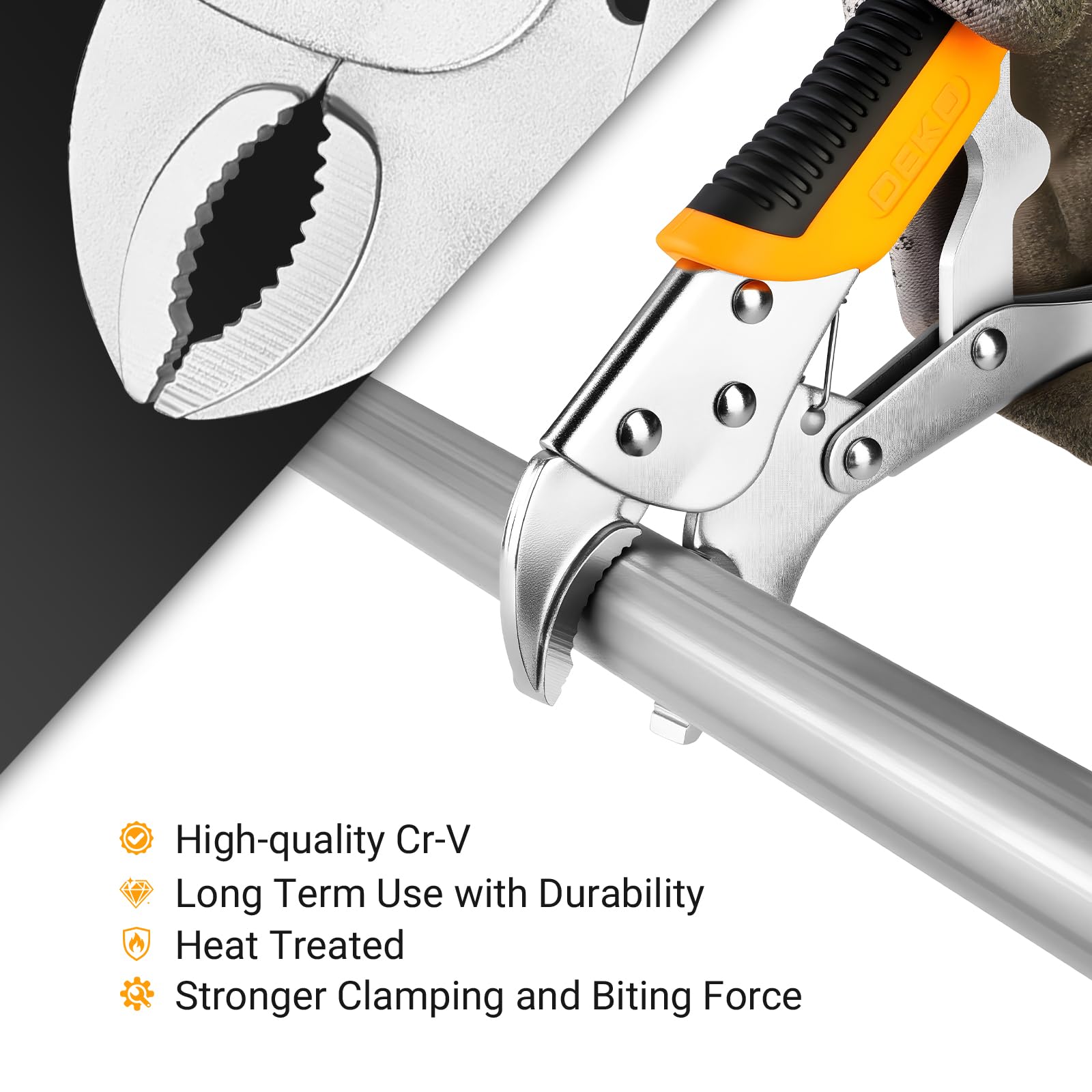 DEKOPRO Set di 5 pinze di bloccaggio, set di pinze con pinze Cr-V, pinza a becco curvo da 12,7 cm/17,8 cm/25,4 cm, pinza a becco lungo 16,5 cm/24,1 cm