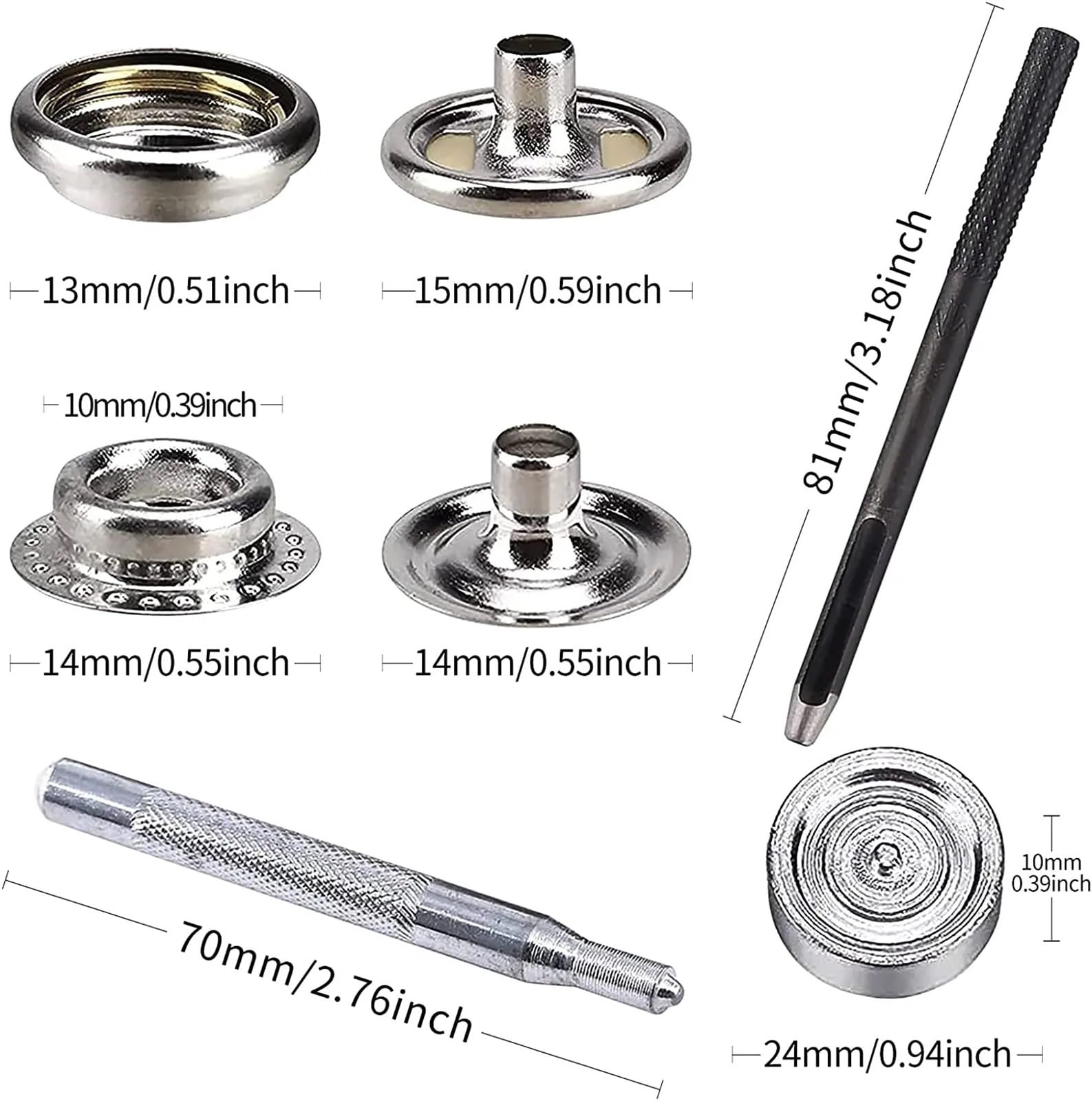 Kit de 240 broches lona 15 mm, cierres a presión acero inoxidable grado marino for cubiertas barcos, costura productos cuero y tiendas campaña