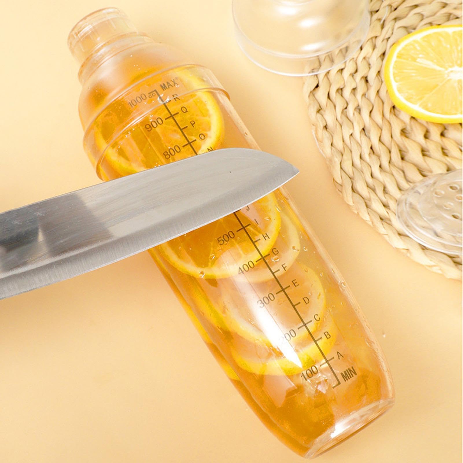 Ensemble shaker à cocktail de 1000 ml, passoire à cocktail avec marteau à citron, flacon shaker transparent avec graduation et passoire, kit shaker pour barman pour outils de cuisine de bar