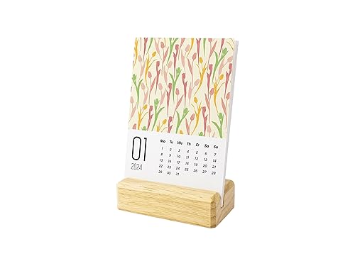 2024 Small Desk Calendar with Wooden Base, Floral Theme Self-Standing Mini Calendar disponible en Yaxa Venezuela