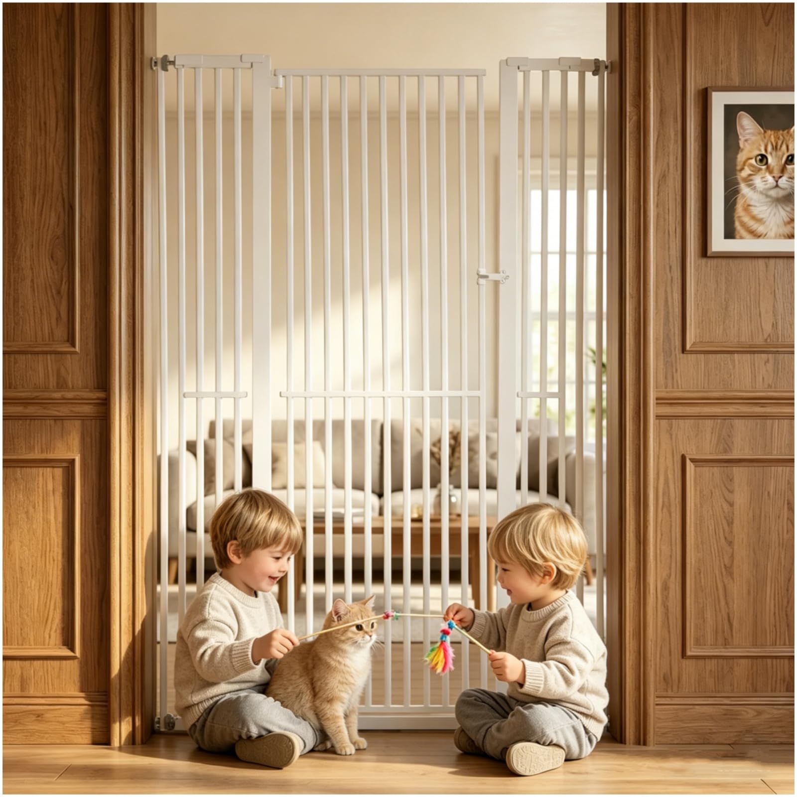 Extra Tall Pet Gates 180cm, Pressure Mounted Cat Dog Gate for Doorways and Stairs No Drilling Metal Cat Fence with Manual Lock Width Adjustable 76-104cm for Home Hallway (180CM)