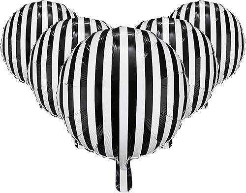 Gejoy 12 globos a rayas blancas y negras de 18 pulgadas, globos de aluminio de helio de aluminio a cuadros para Halloween, fiesta, cumpleaños,