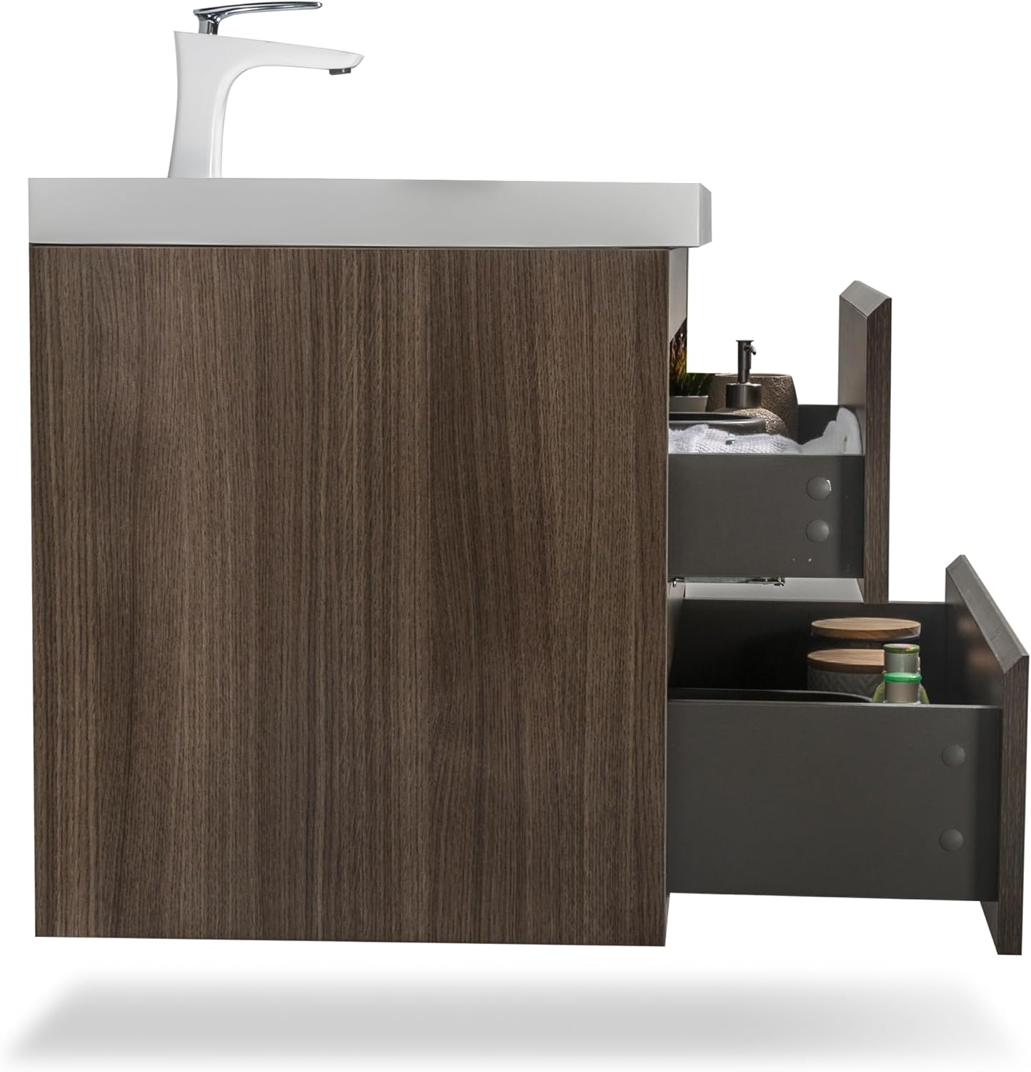 TONA 30" Bathroom Vanity with Sink Combo Floating Bathroom Vanity with Invisible Handle, Wall Mounted Vanity Set with Oversized Storage Cabinet and Integrated Basin - (Ash Grey, Angela 30")