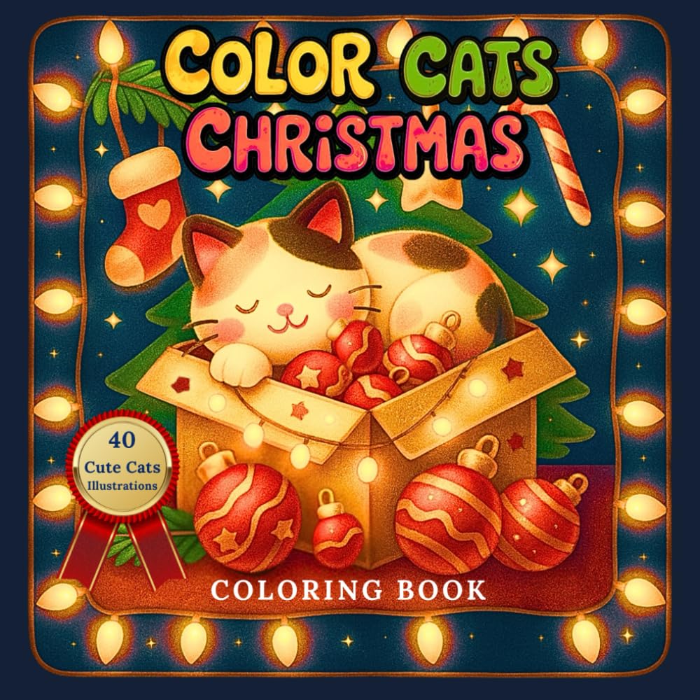 Color Cats Christmas Coloring Book: Cute Holiday Kitty Scenes for Relaxing Winter Coloring Fun