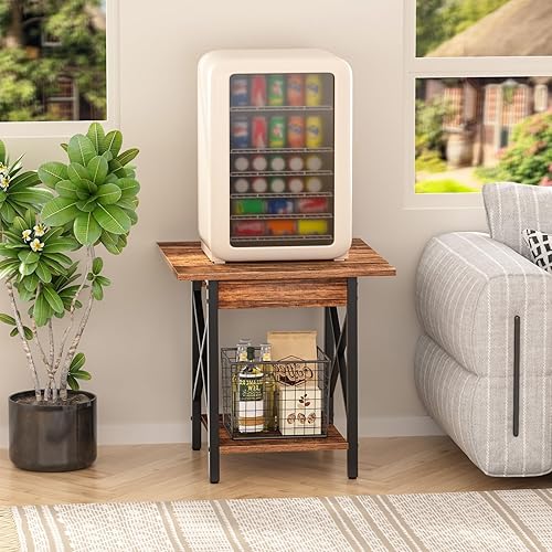 Miniatura 8 de GreenForest - Mesa auxiliar de 24 pulgadas para sala de estar, mesas laterales grandes cuadradas con estructura en X, mesita de noche industrial