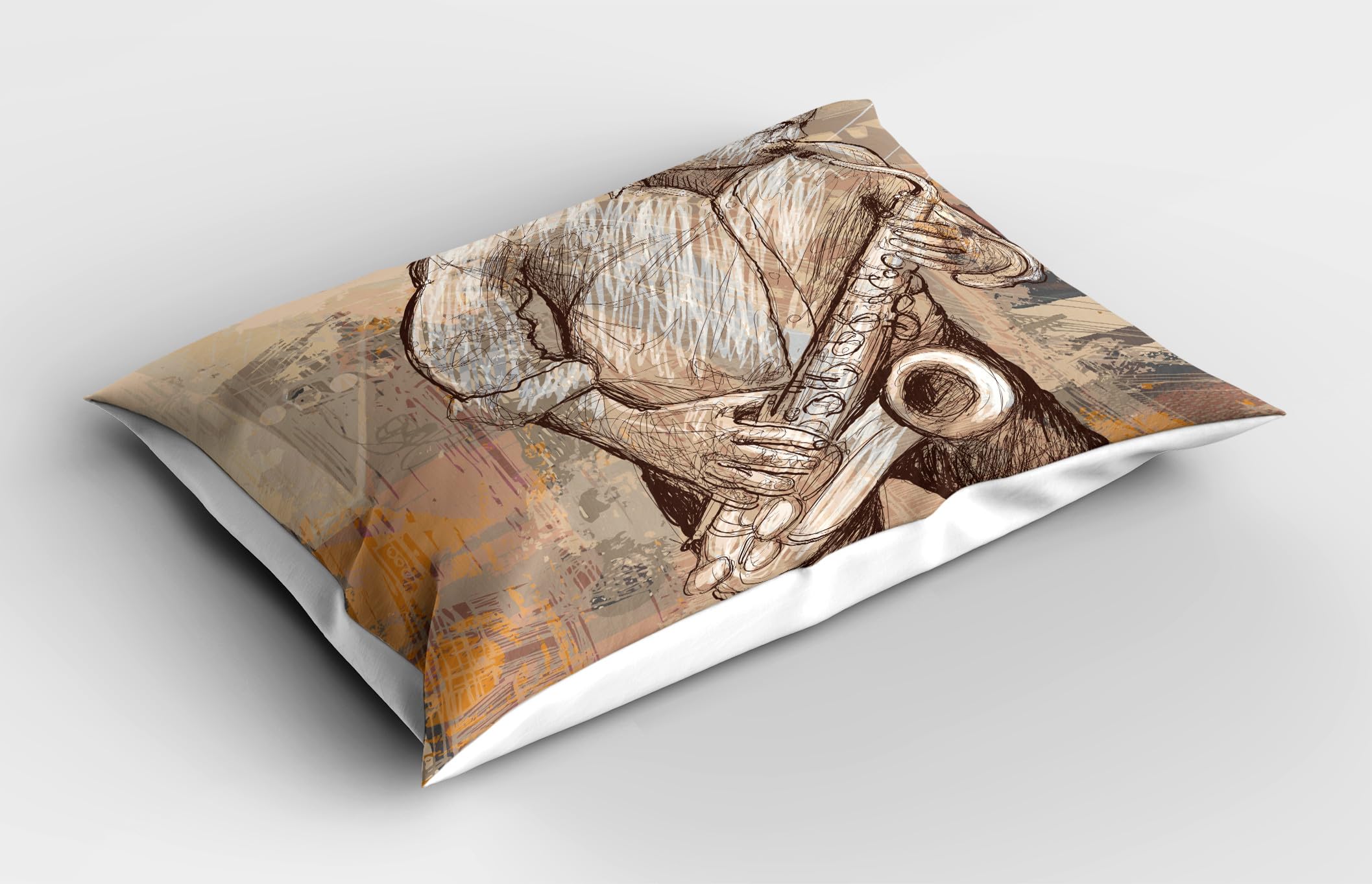 Ambesonne Music Pillow Sham Set of 2, Jazz Musician Playing The Saxophone Solo in The Street on Grunge Background Art Print, Quality Microfiber Bedding Item for All Seasons, 30