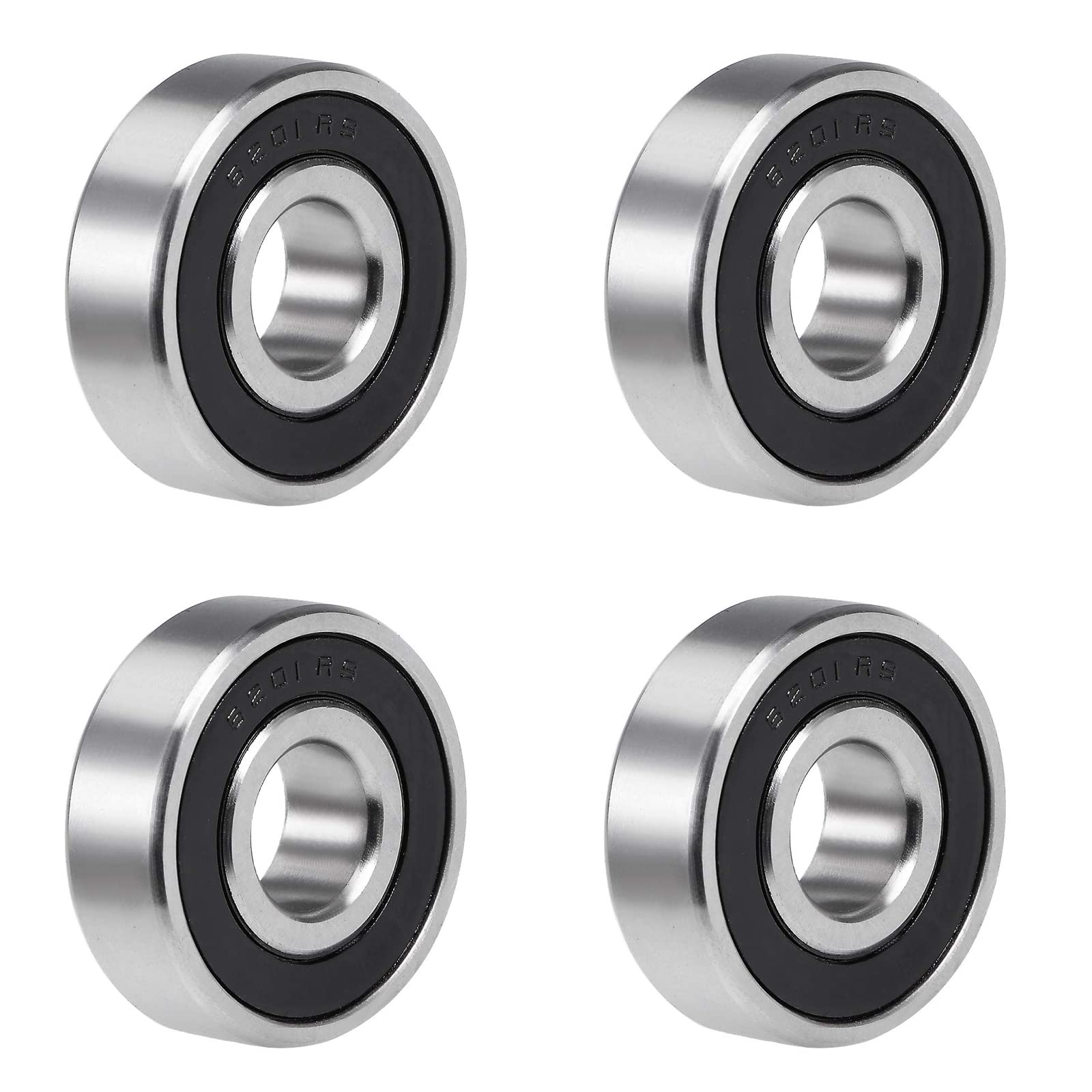 6201 RS Double Rubber Seal Bearings 12x32x10mm Pre-Lubricated Deep Groove Ball Bearings Chrome Steel – 4 Pcs