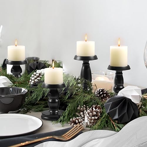 Miniatura 4 de Juego de 3 portavelas de pilar negro, modernos portavelas para velas de pilar, soporte de vela de metal para centro de mesa, boda, comedor,