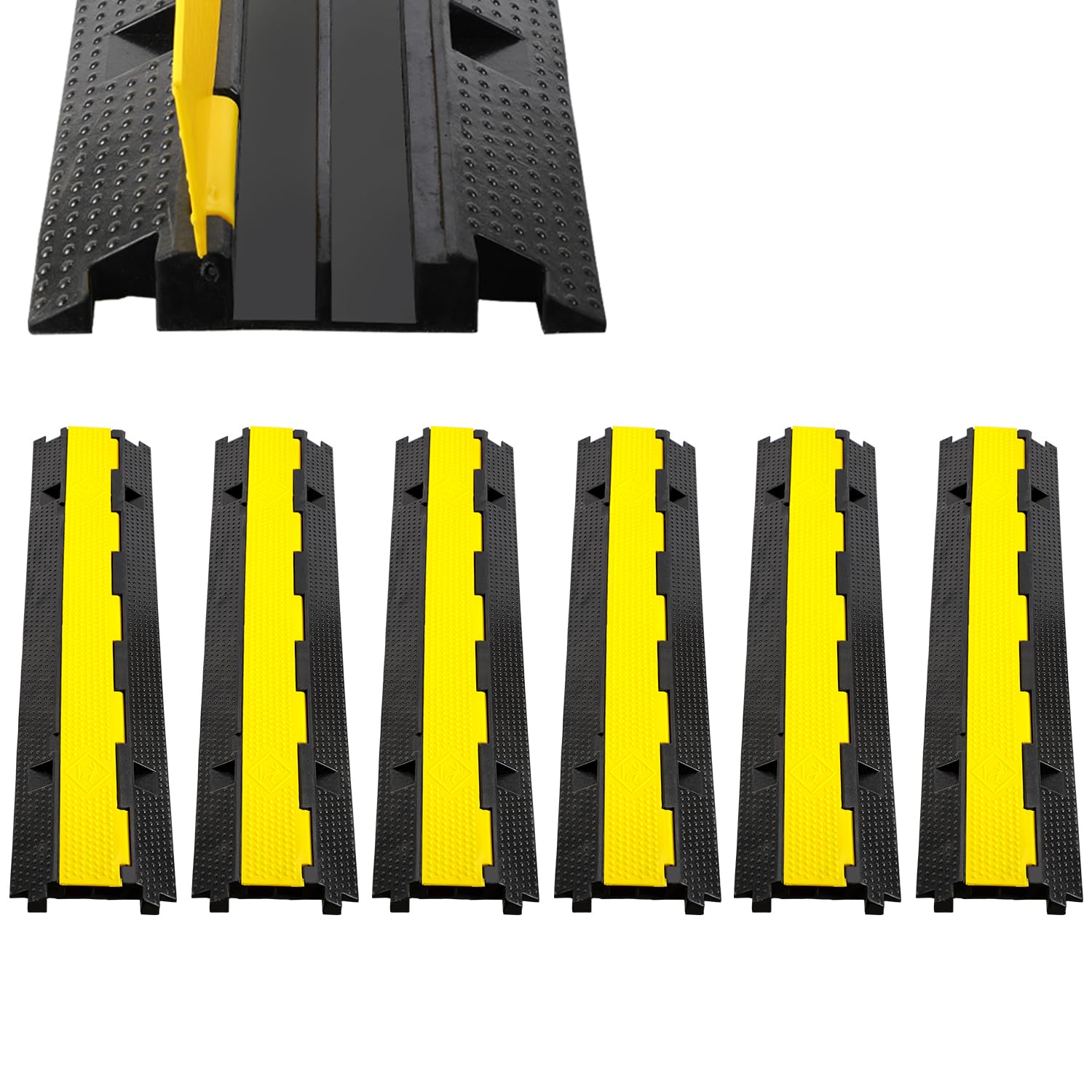 Ponte cavi da pavimento a 2 canali, protezione per cavi, 6 ponticelli esterni in gomma termoplastica commerciale con design modulare, 100 x 15 x 2,5 cm