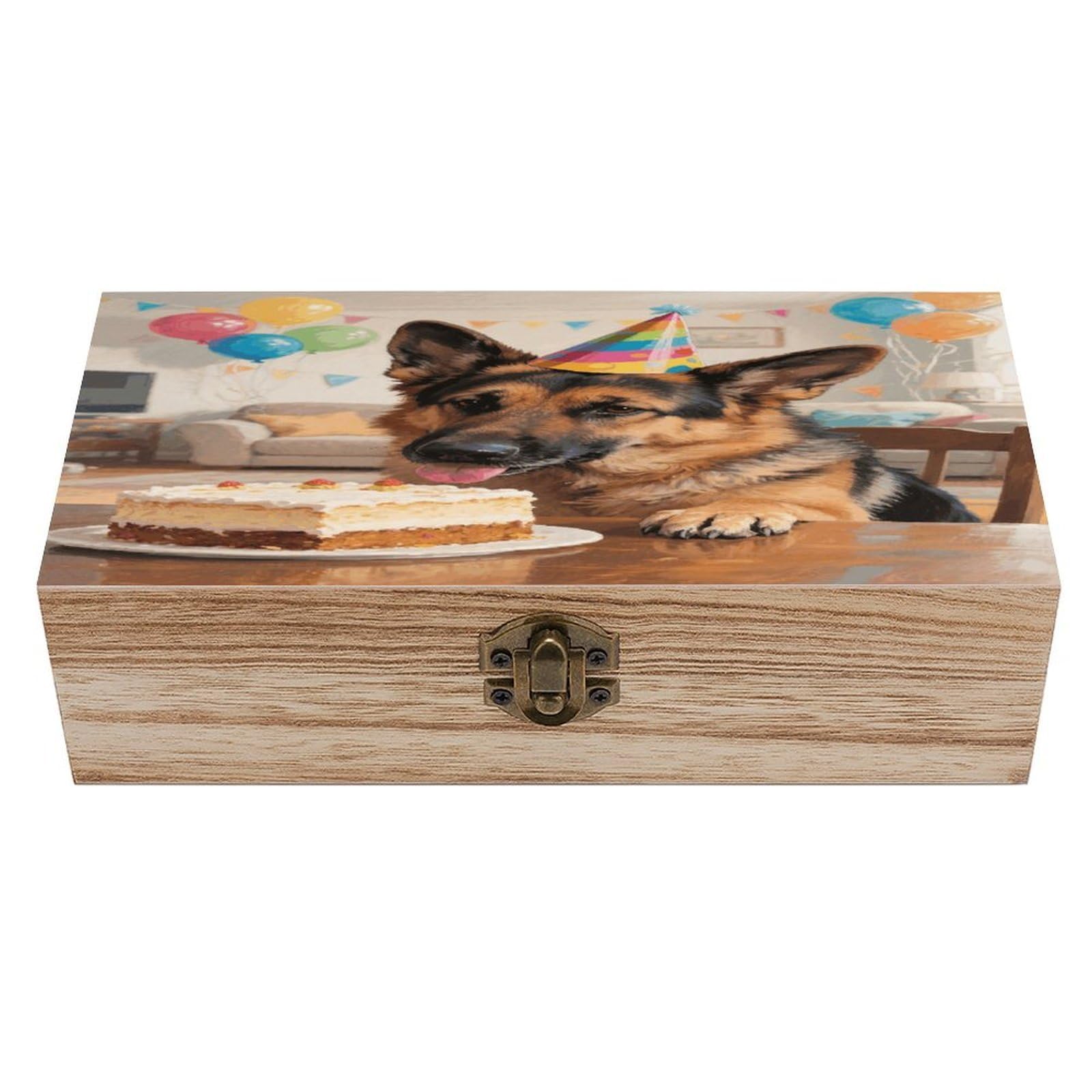 VstaDank Funny German Shepherd Wooden Storage Box Decorative Jewelry Case with Lids Exquisite Wood Box Letters Gifts Acacia Wood Boxes Fashion Wooden Keepsake Boxes for Men Women