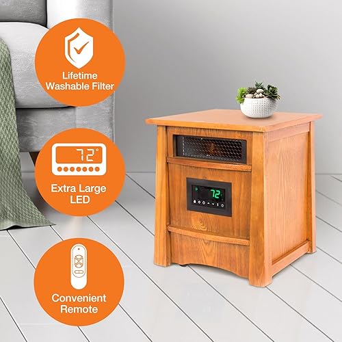 Miniatura 8 de LIFE SMART Lifesmart - Control remoto de madera de 8 elementos, calentador infrarrojo portátil para dormitorio, sala de estar y sótano con gabinete