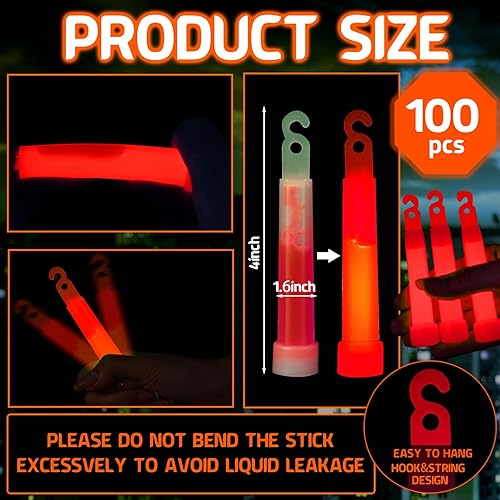 Miniatura 8 de VIHOSE 100 varillas de luz de emergencia verdes de 4 pulgadas a granel, palos de supervivencia que brillan en la oscuridad, palos para camping,