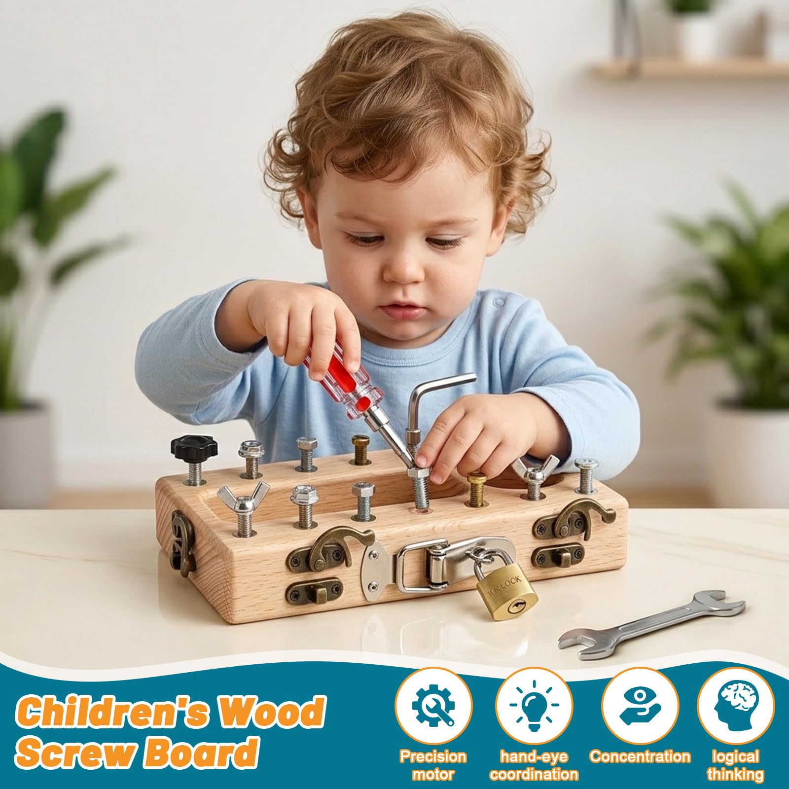 Montessori Spielzeug ab 3 4 5 Jahre, Holzspielzeug Schraubendreher Busy Board Kinder Spielzeug mit Zubehör, Motorikspielzeug Kinderspielzeug Geschenke für Jungen und Mädchen