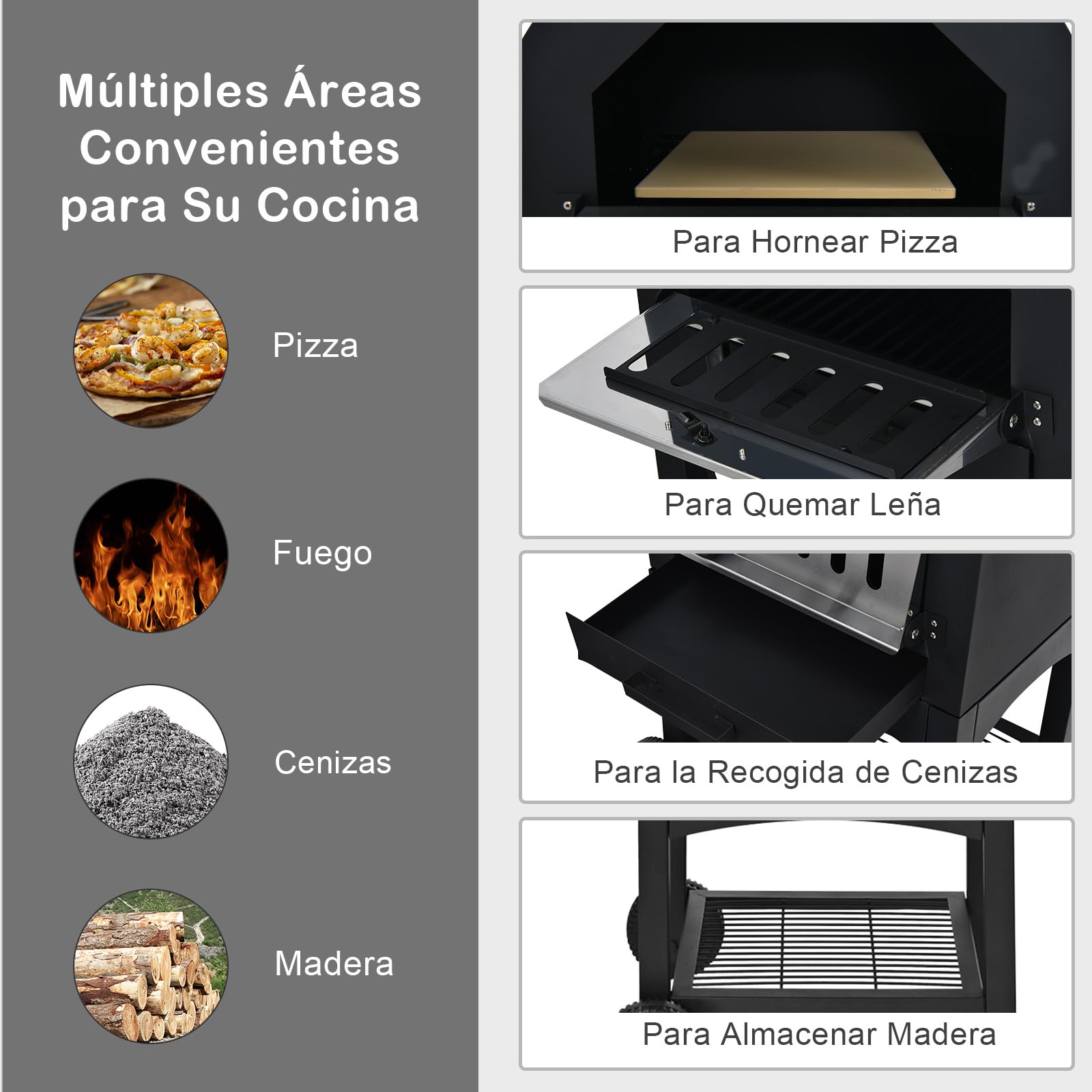GOPLUS Horno de Pizza al Aire Libre con 31cm de Piedra y Termómetro Doble, Horno para Pizza con 2 Ruedas y Funda Impermeable, Calentador de Pizza con Mango Ergonómico para Picnic, Hasta 350ºC