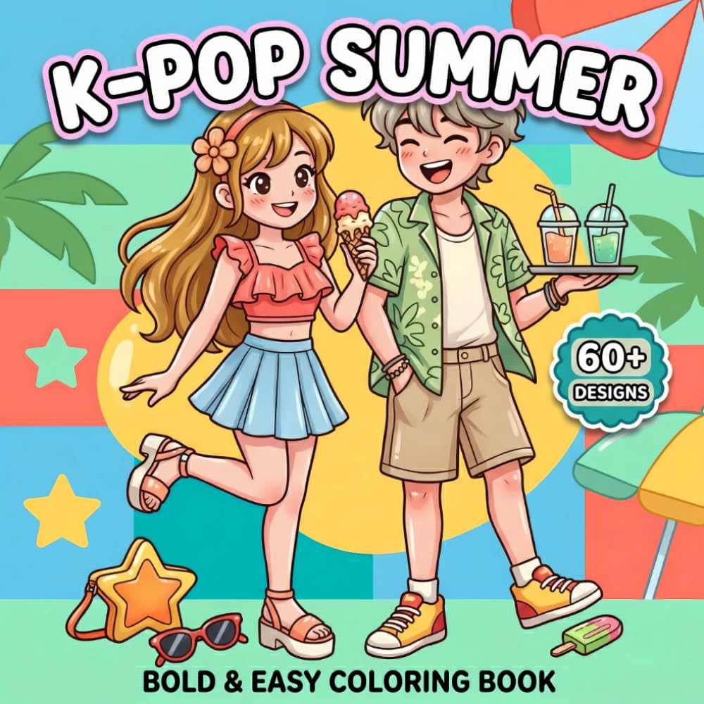 K-Pop Summer Coloring Book: Bold And Easy Pages For Girls And Boys Who Enjoy Fashion Vibes, Music Energy, And Cute Artistic Escapes