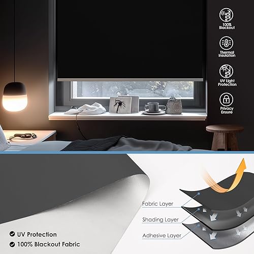 Miniatura 2 de Smart Motorized Blackout Roller Blinds with Remote & Solar Panel, Cordless Electric Shades, USB-C Rechargeable, Compatible with Alexa via Hub,