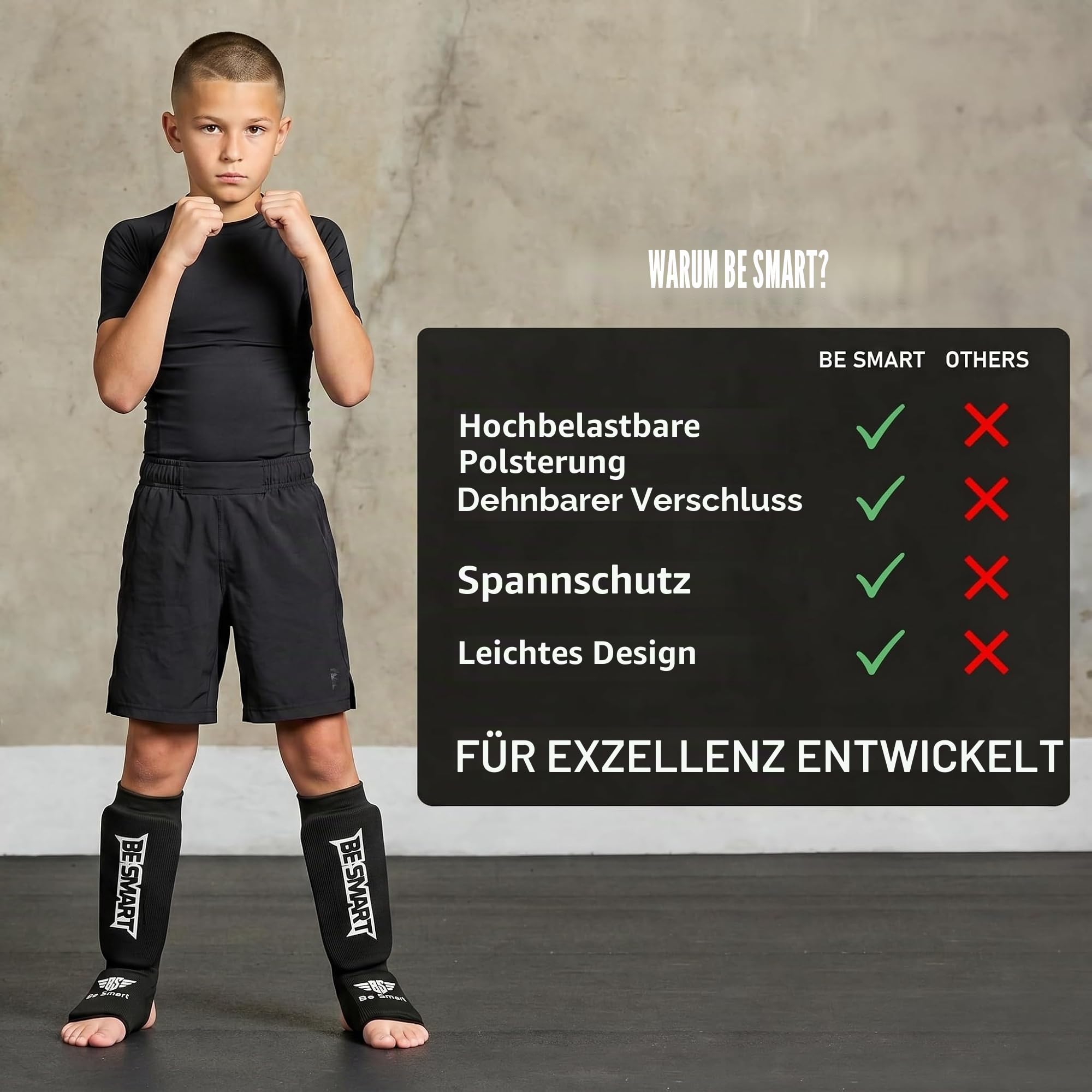 BS Kinder Schienbein- und Ristschoner für MMA, Bein-, Fußschutz, Muay Thai, Kickboxen, Schutz X