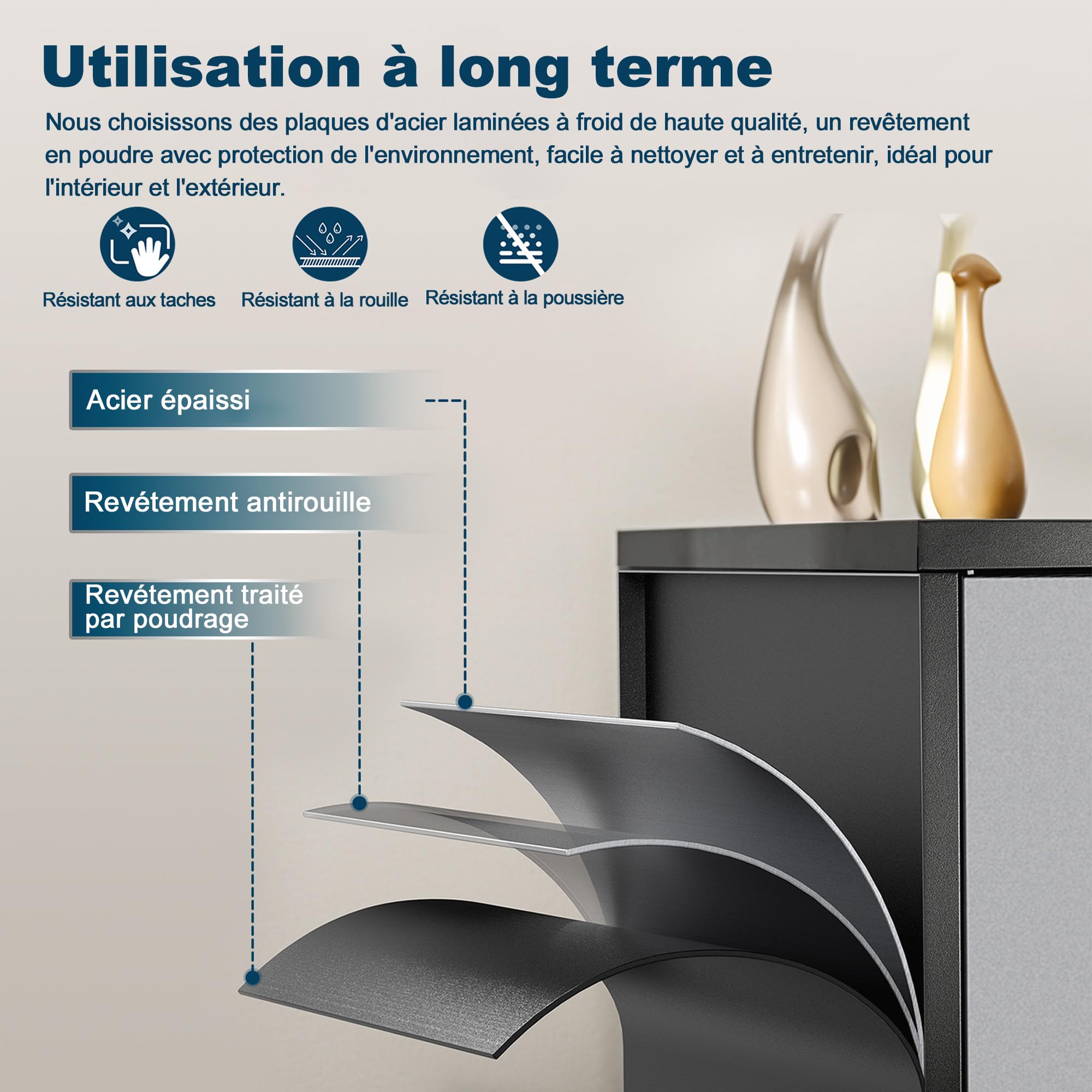 Armoire de Rangement en Métal, de Garage verrouillable avec 5 Étagères, Armoire de Bureau avec étagères Réglables, pour Le Bureau, Le Garage et la Buanderie, Noir Argent