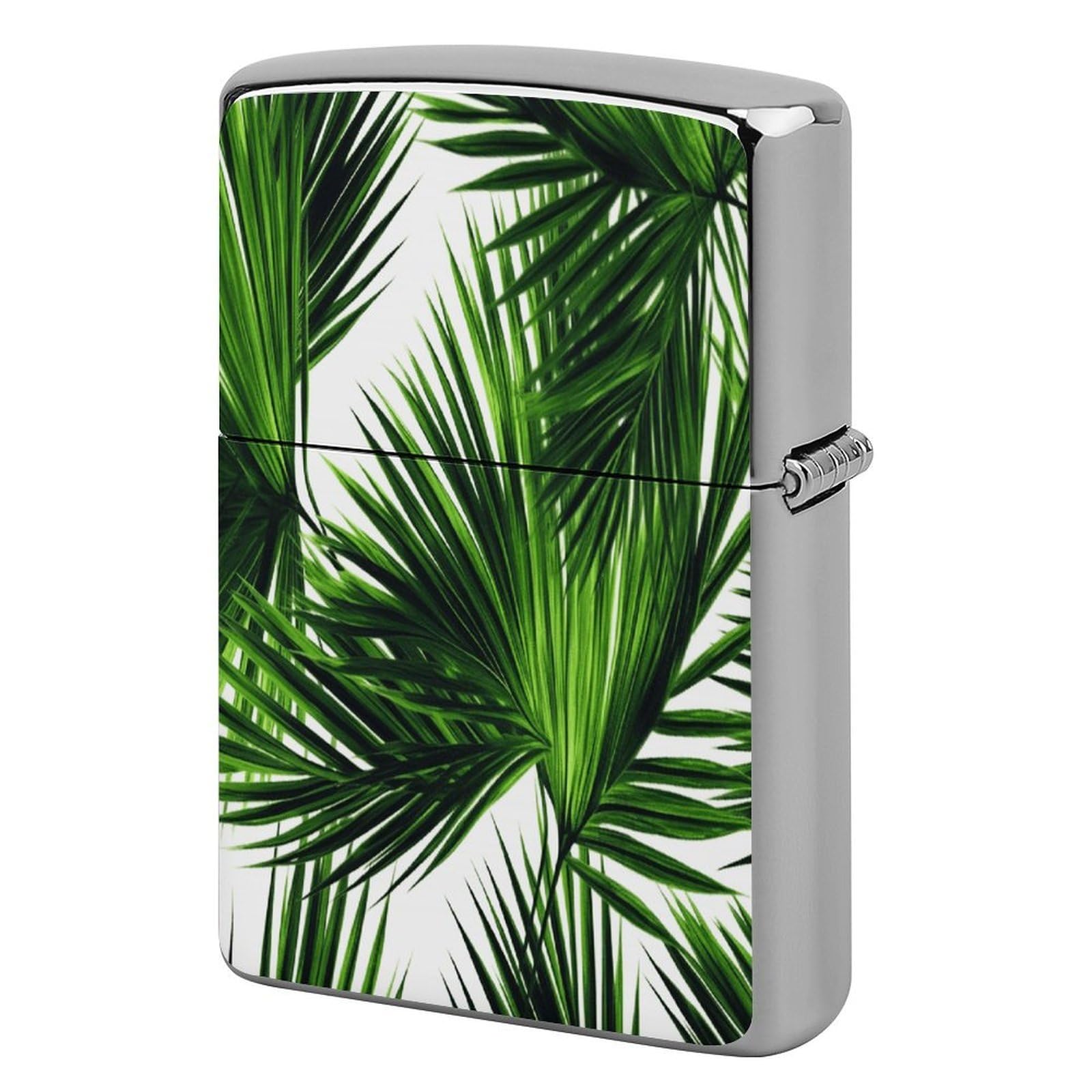 Fekiloot Style Palm Tree Green Leaves Lighter Case Cover Metal Lighter Case