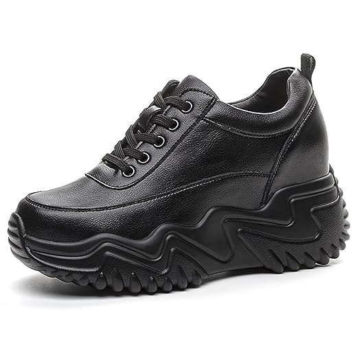 AONEGOLD Tênis plataforma de salto alto feminino moderno couro grosso tênis casual caminhada tênis com cadarço aumento 8 cm