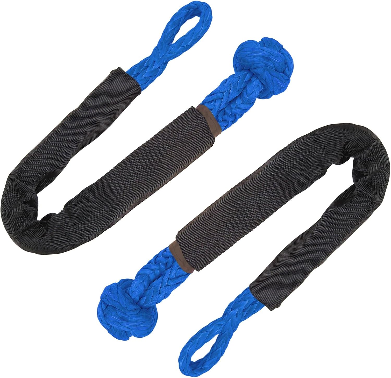 2Pcs Towing Soft Shackle 38000Lbs Breaking Force Tear Portable Towing Rope for Truck Large SUVs Offroad Vehicles (Blue)
